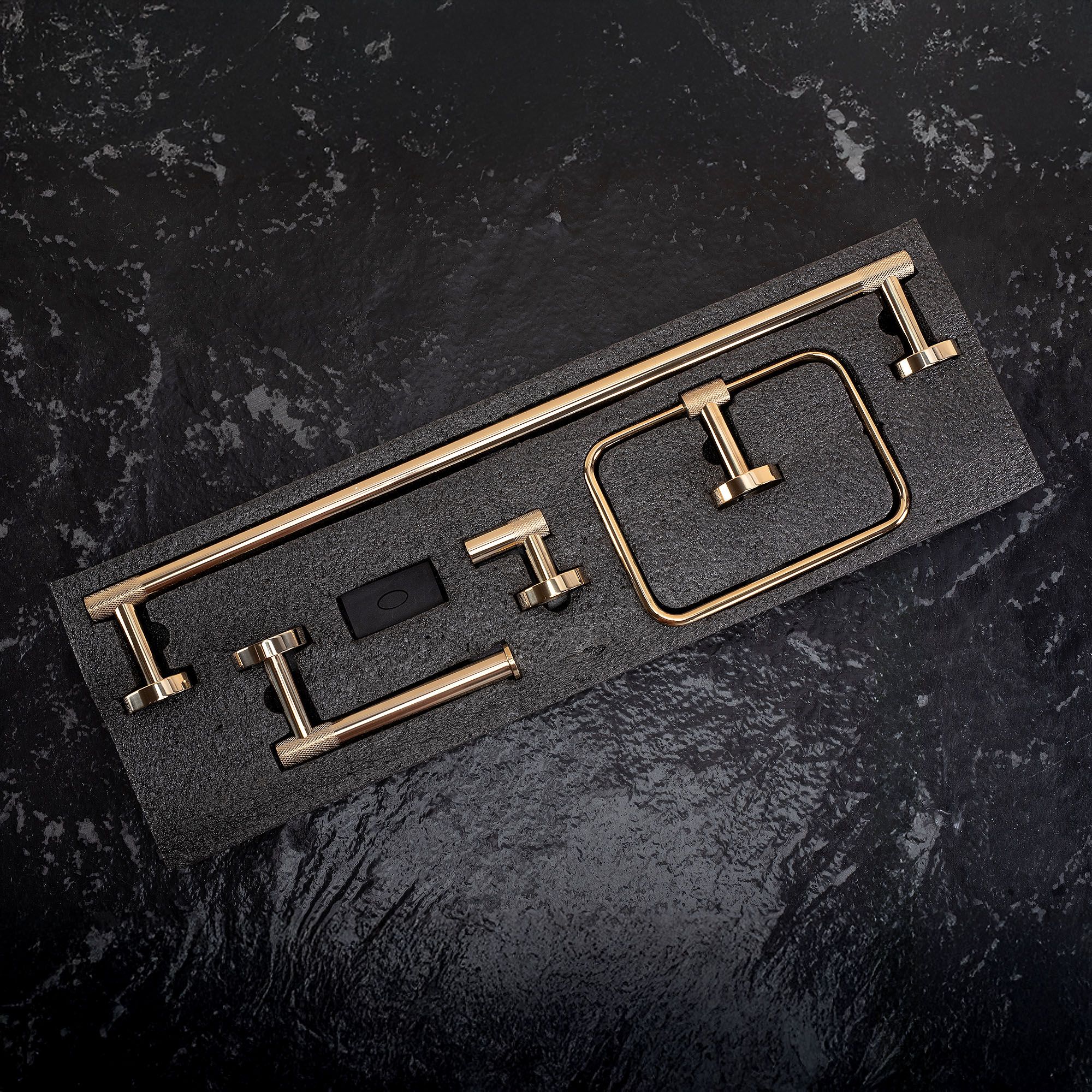 Rea GRID, set accesorii baie (4 piese), auriu strălucitor, REA-05009