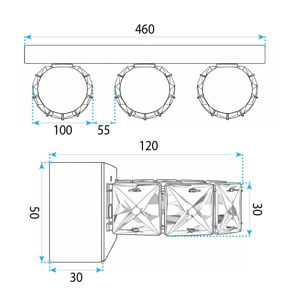 Toolight, LED nástenné svietidlo 46 cm, 9W, 4000K, 500lm, APP1938-3W, chrómová, OSW-66072