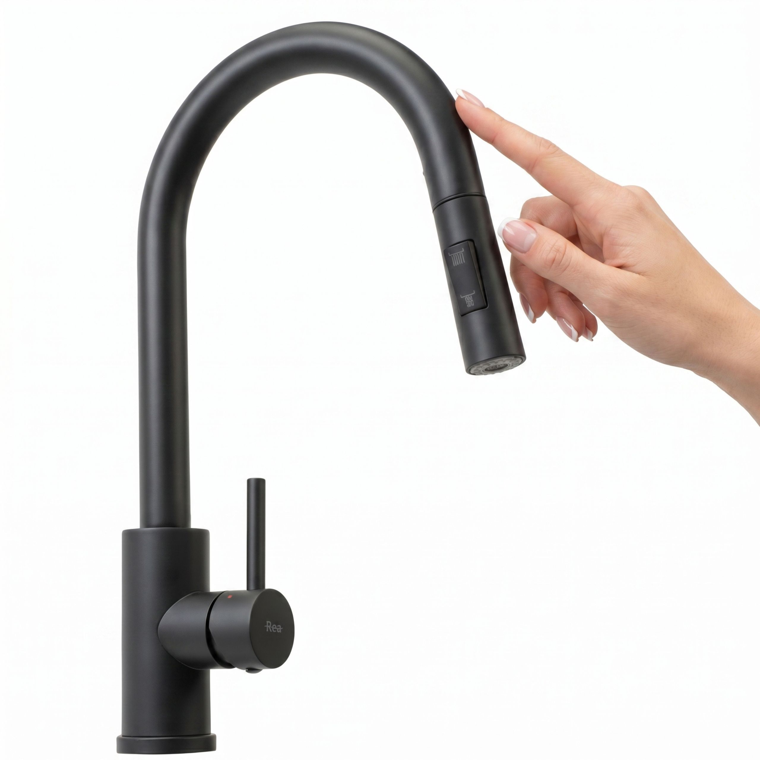 Rea Fresh Touch, vysoká kuchynská batéria s výsuvnou 2-funkčnou spŕškou, čierna matná, REA-B6734
