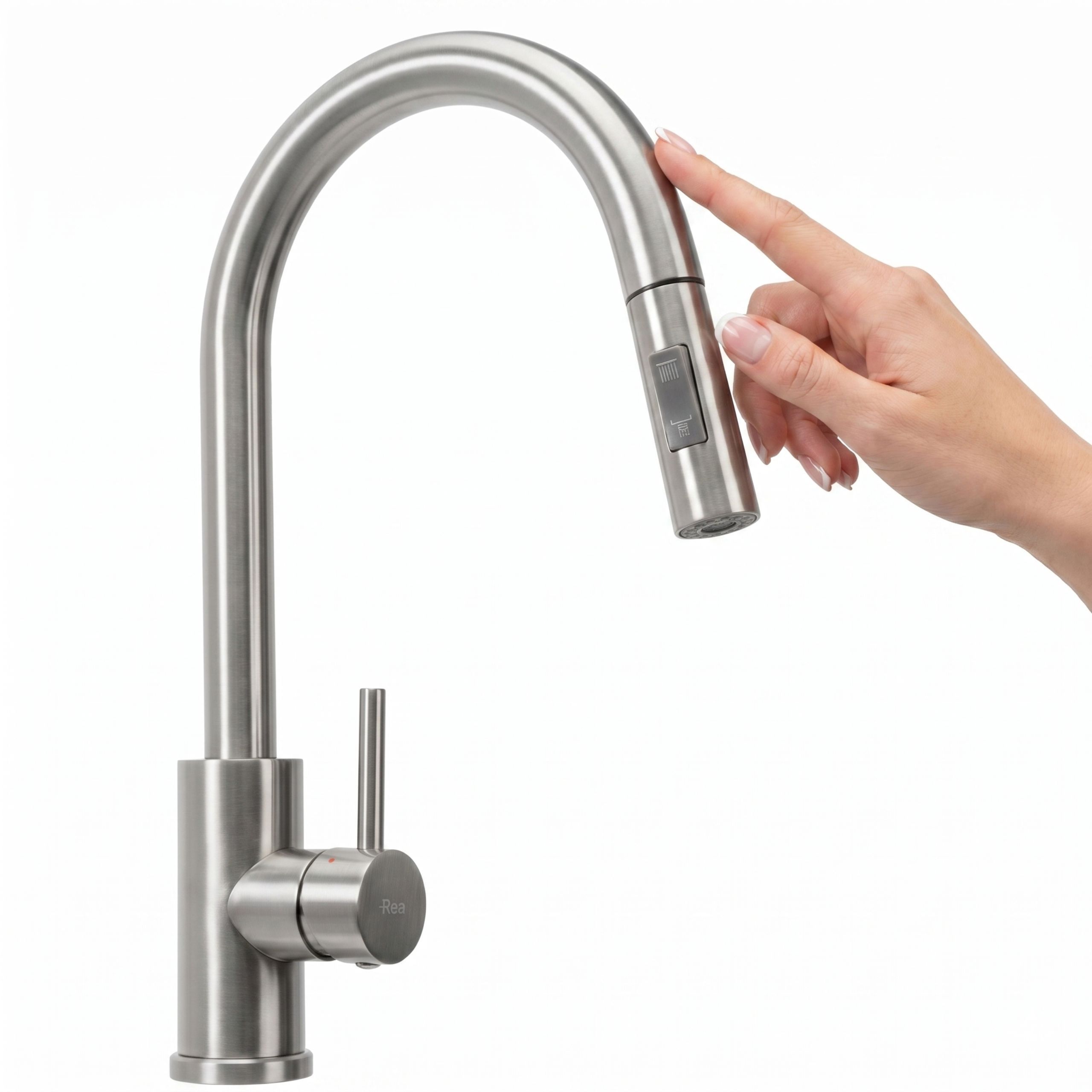 Rea Fresh Touch, vysoká kuchynská batéria s výsuvnou 2-funkčnou spŕškou, brúsená oceľ, REA-B6735