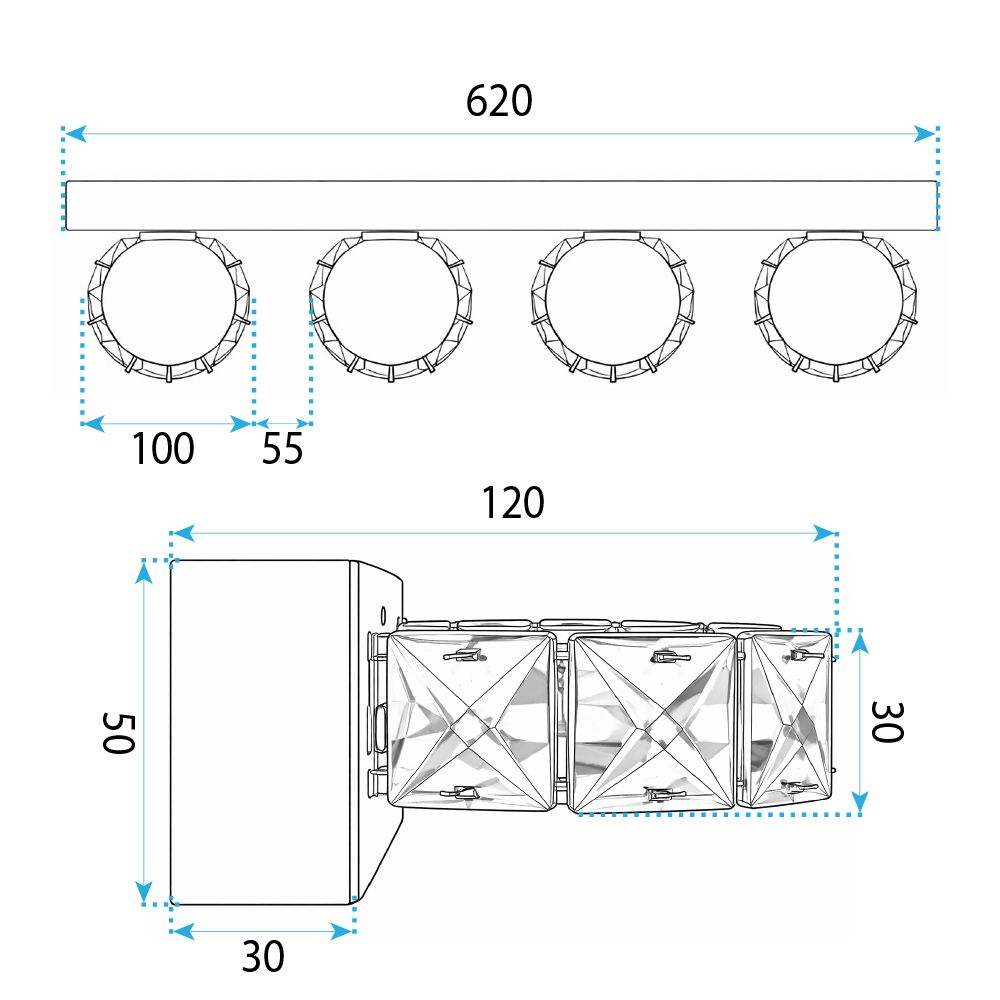 Toolight, LED nástenné svietidlo 62 cm, 12W, 4000K, 1000lm, APP1940-4W, chrómová, OSW-66074
