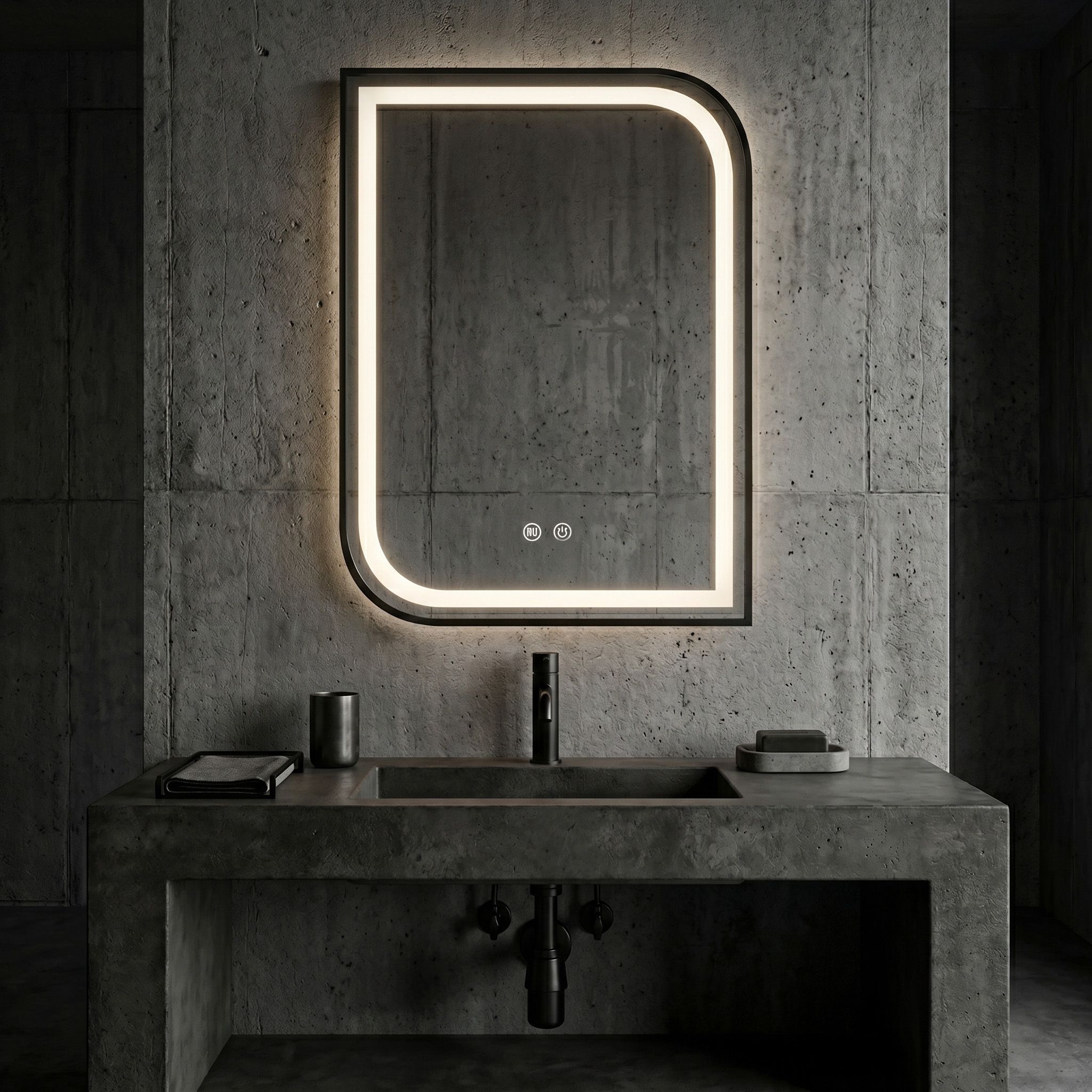 REA Zone LED zrkadlo čierny rám detail