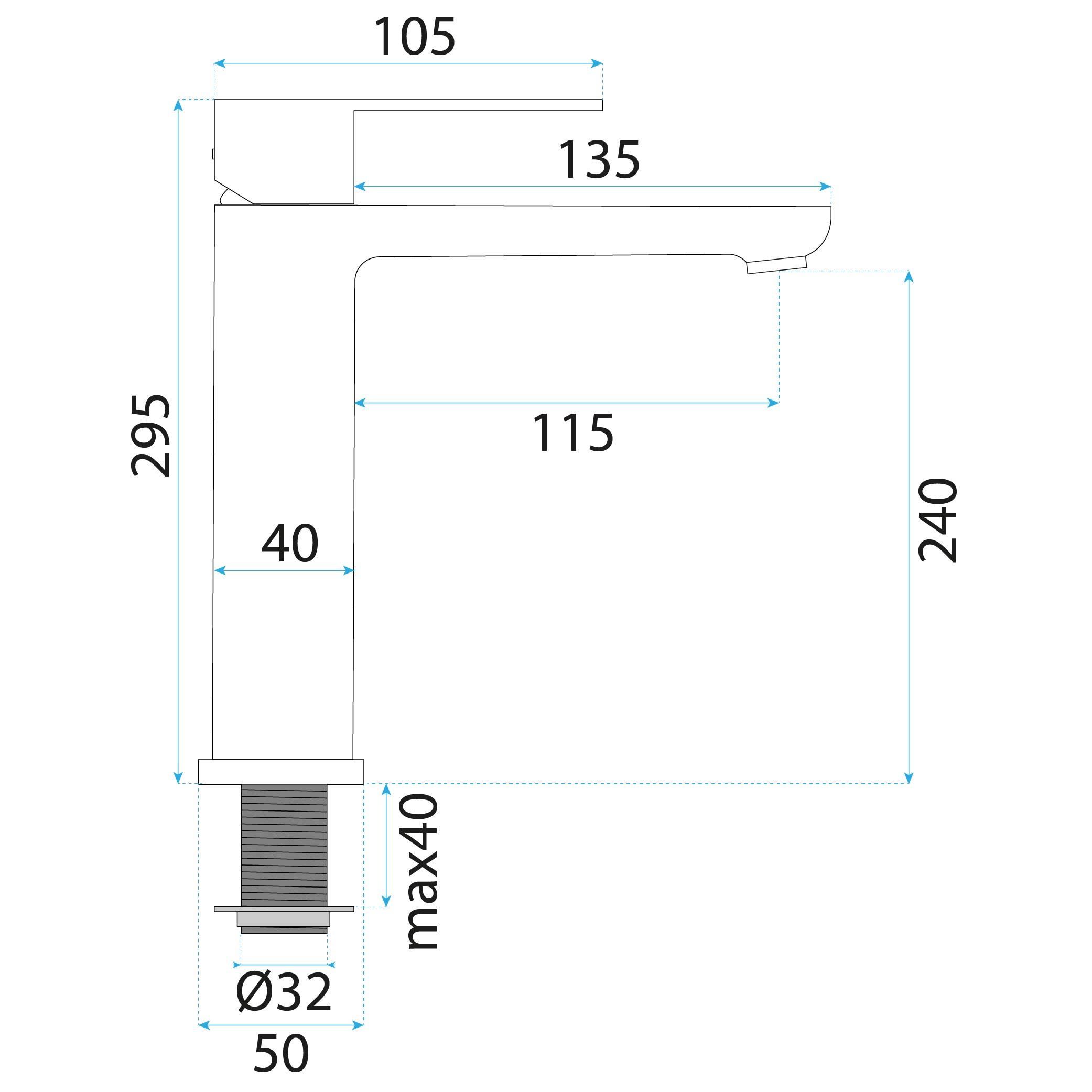 Rea Logan, vysoká umývadlová batéria h-295 mm, brúsená oceľ, REA-B6684