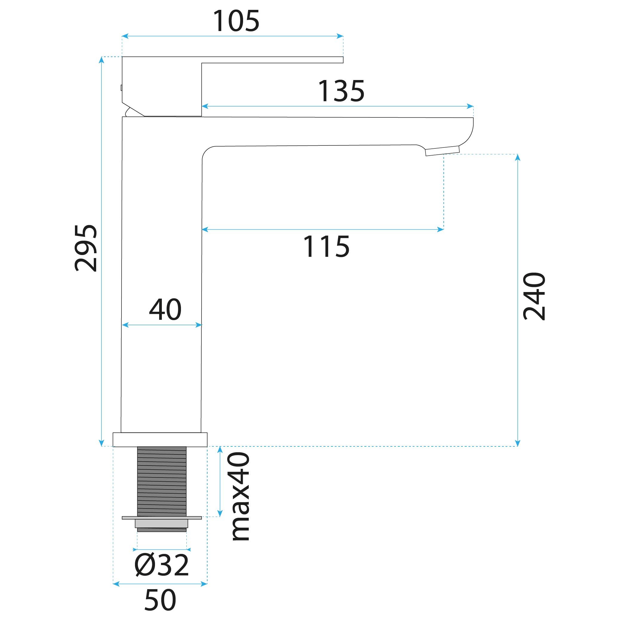 Rea Logan, vysoká umývadlová batéria h-295 mm, brúsená oceľ, REA-B6684