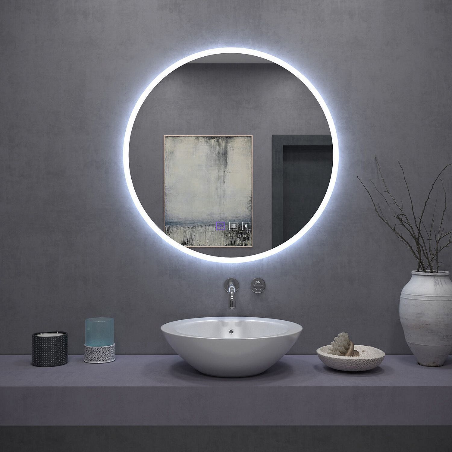 Rea BLUETOOTH FFJ, okrúhle LED zrkadlo, 80cm, HOM-06500