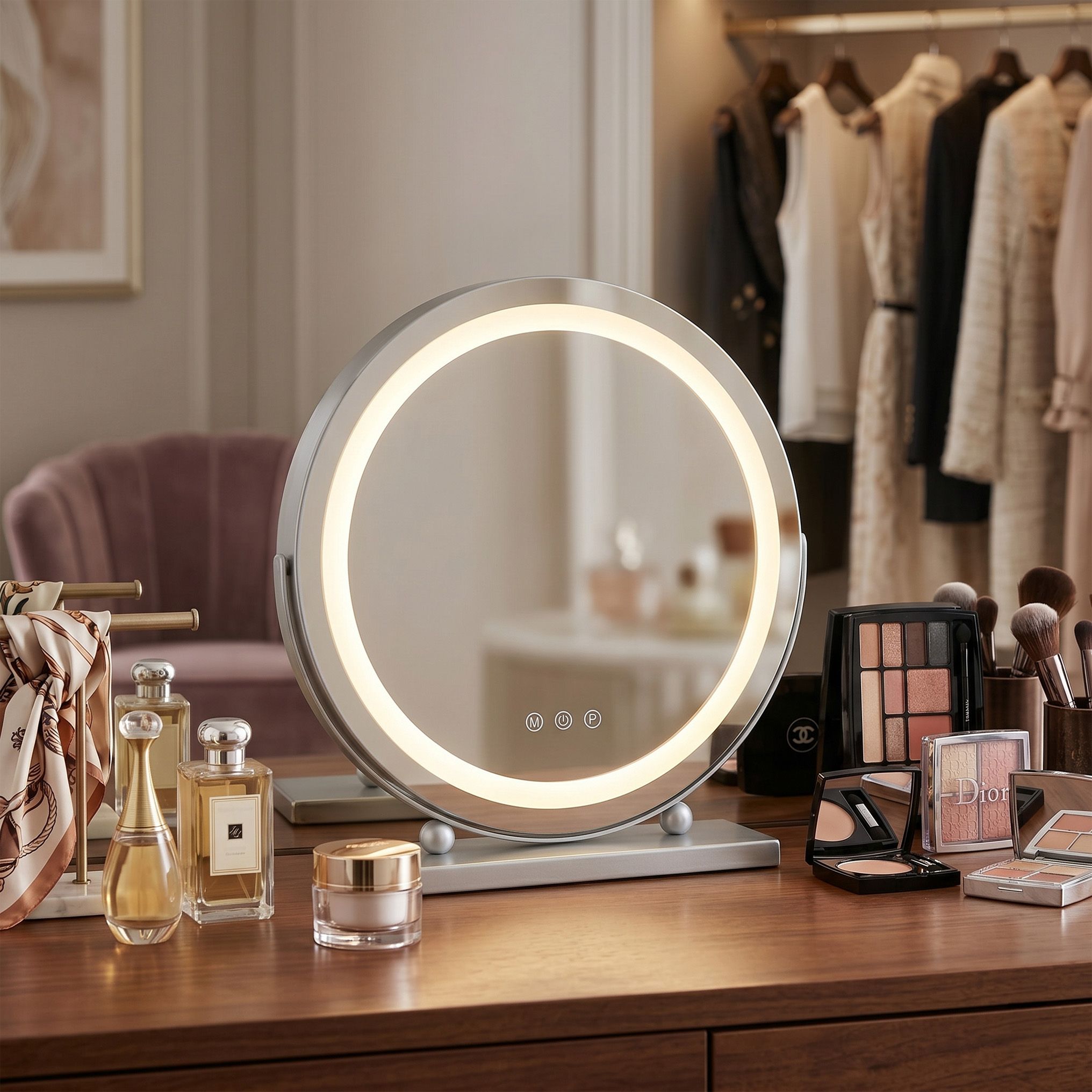 Rea MAKE-UP, kozmetické LED zrkadlo 40cm na postavenie, chrómová, HOM-01808