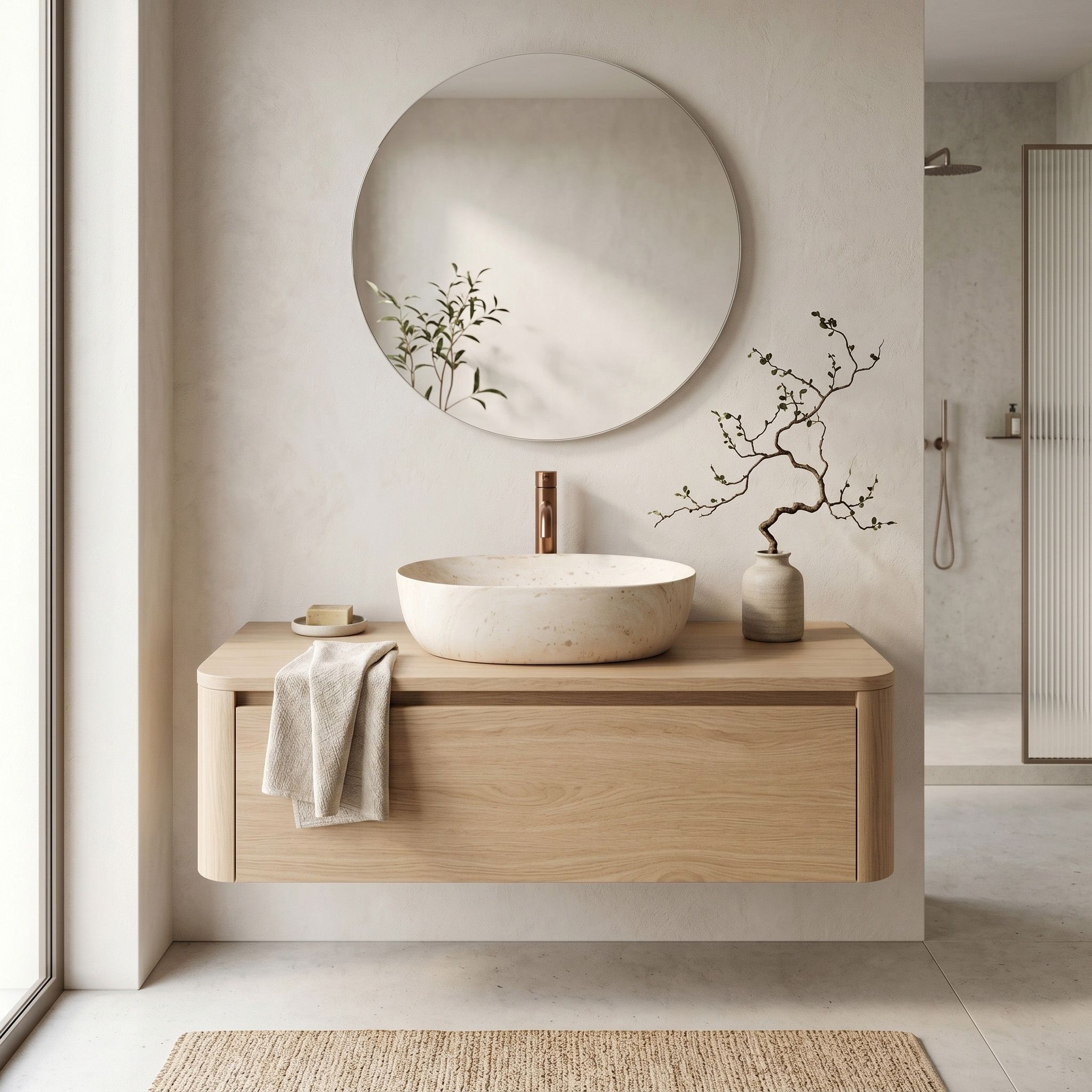 Rea Amelia Travertine, umývadlo na dosku 480x345x135 mm, imitácia kameňa, REA-U4210