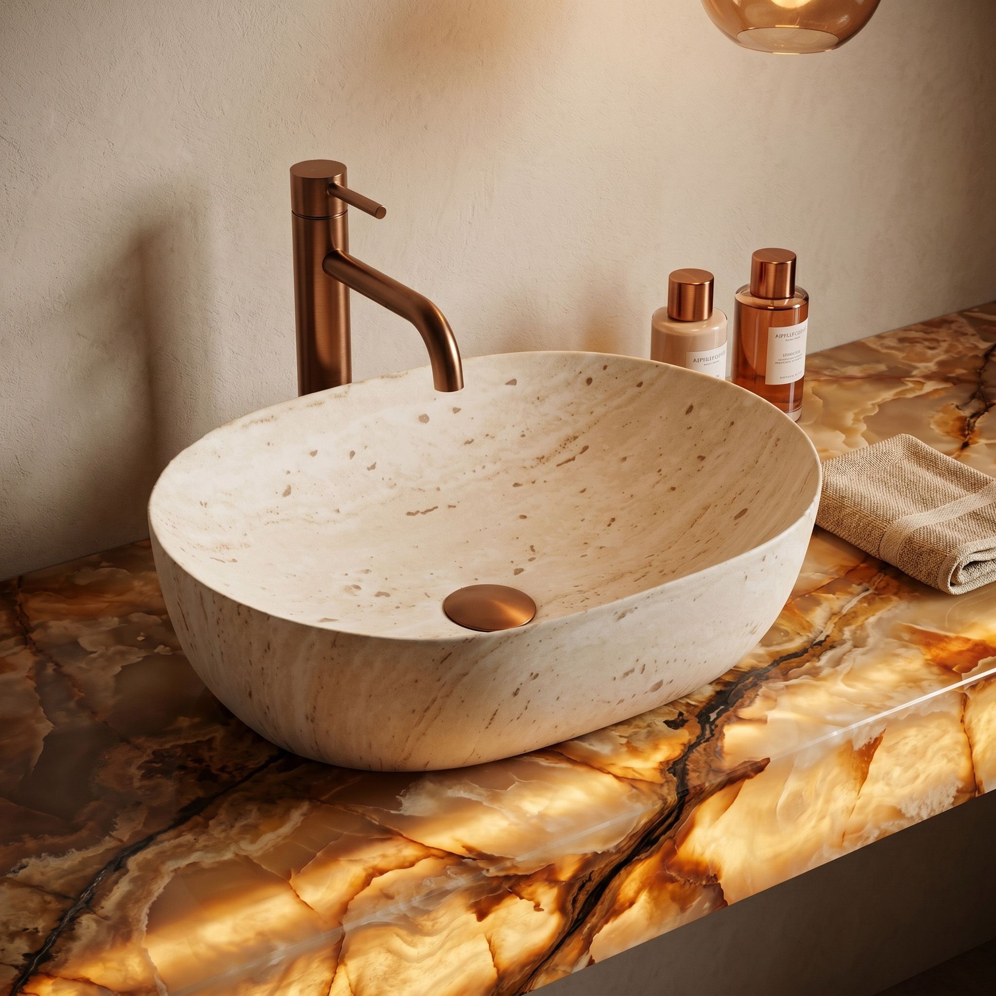 Rea Amelia Travertine, umývadlo na dosku 480x345x135 mm, imitácia kameňa, REA-U4210
