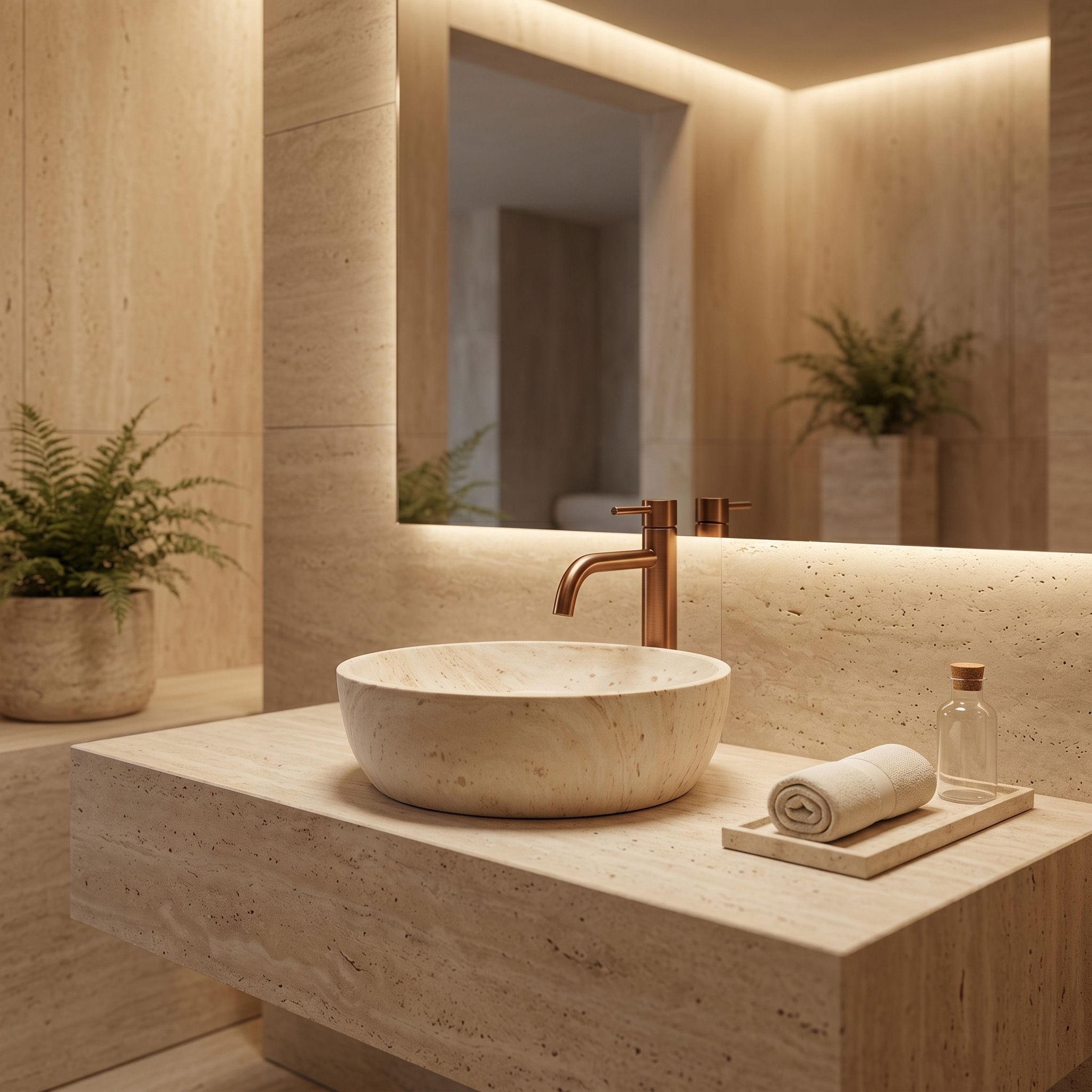 Rea Amelia Travertine, umývadlo na dosku 480x345x135 mm, imitácia kameňa, REA-U4210