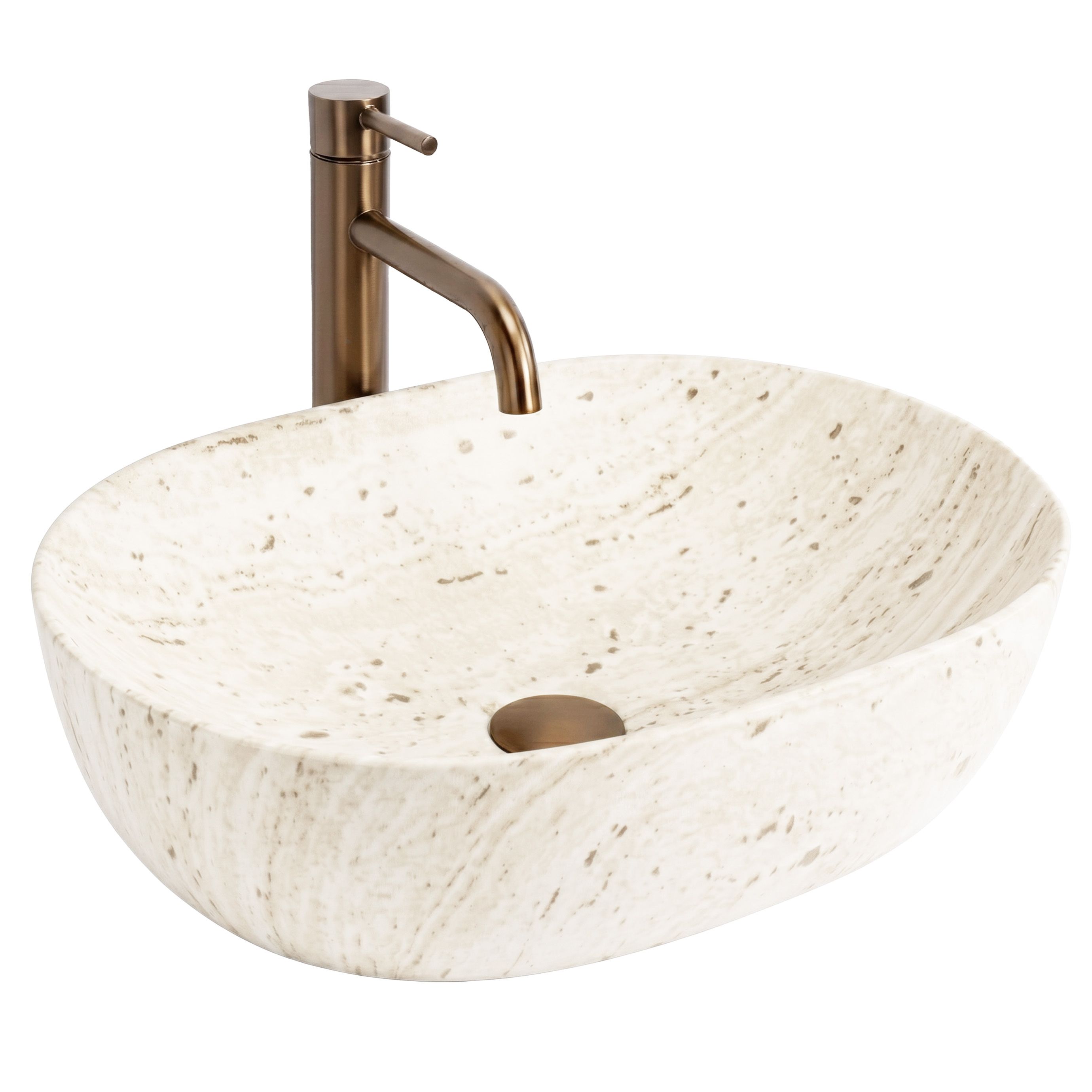 Rea Amelia Travertine, umývadlo na dosku 480x345x135 mm, imitácia kameňa, REA-U4210
