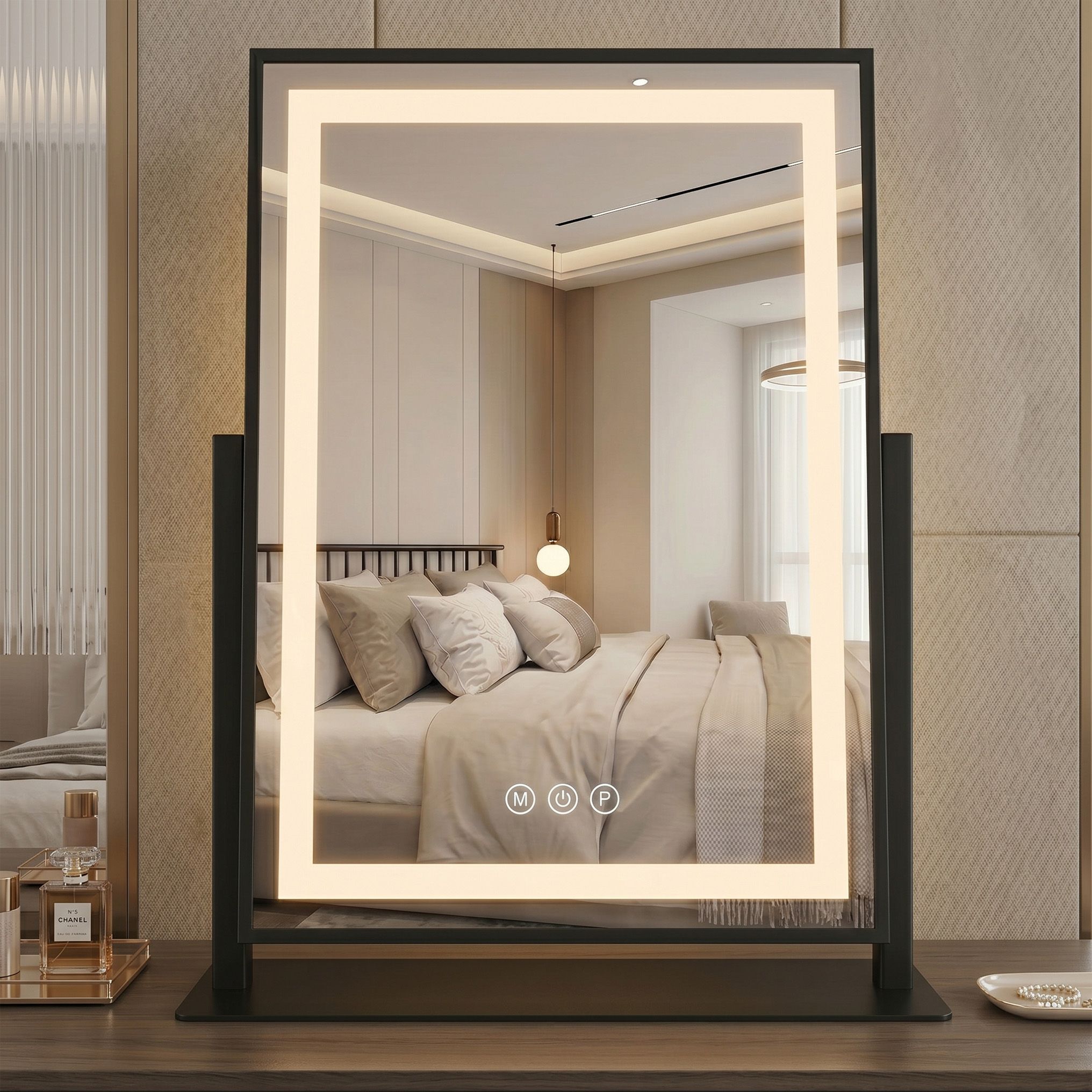 Rea Lumi, kozmetické LED zrkadlo 30x40cm na postavenie, čierny rám, HOM-01805