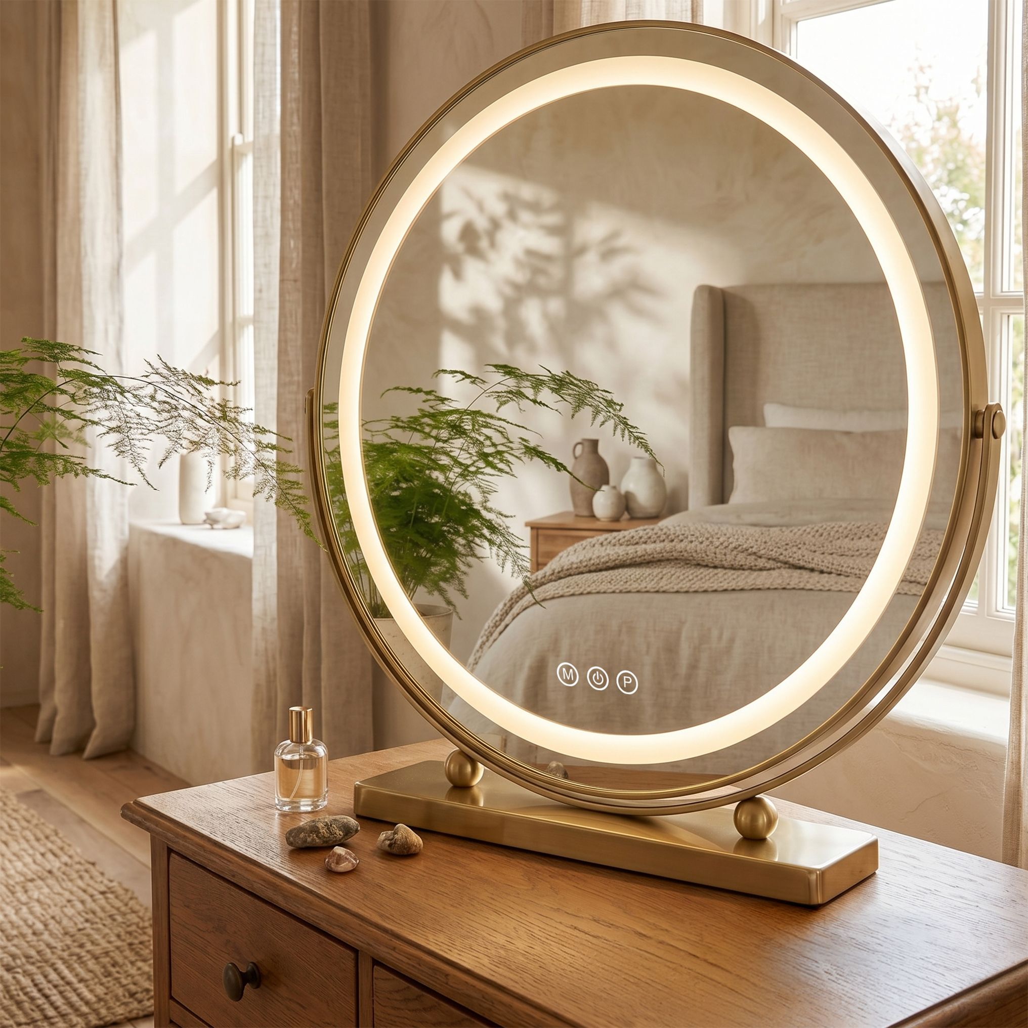 Rea MAKE-UP, kozmetické LED zrkadlo 50 cm, zlatý lesklý rám, HOM-01810