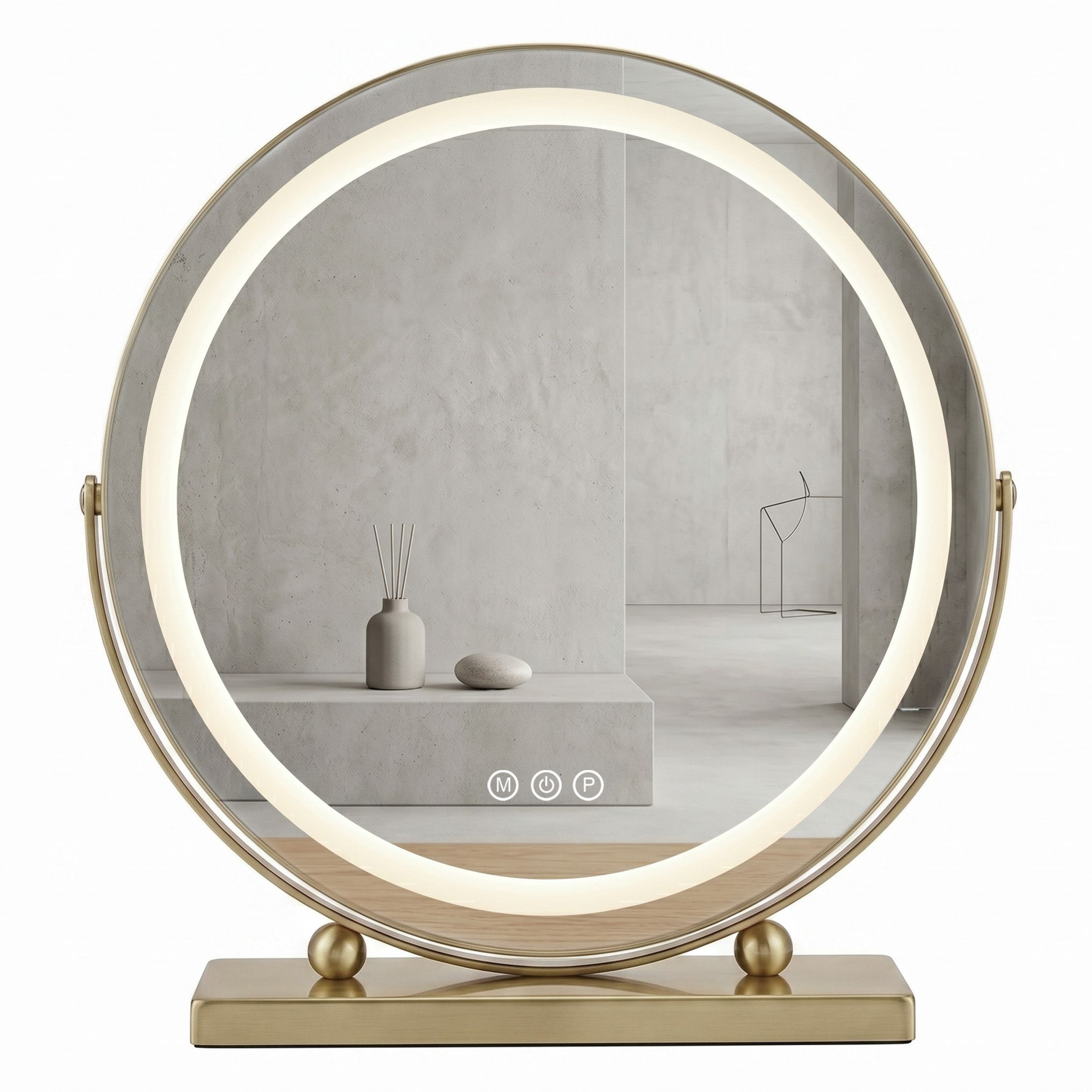 Rea MAKE-UP, kozmetické LED zrkadlo 50 cm, zlatý lesklý rám, HOM-01810
