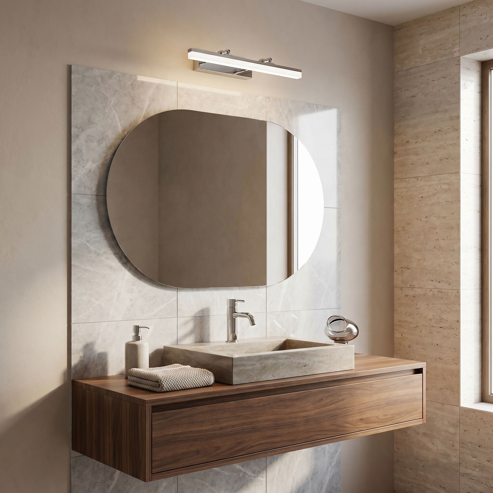 Toolight, LED nástenné svietidlo, 40cm, 6W, 4000K, 1000lm, APP1869-1W, Chrómová, OSW-66025