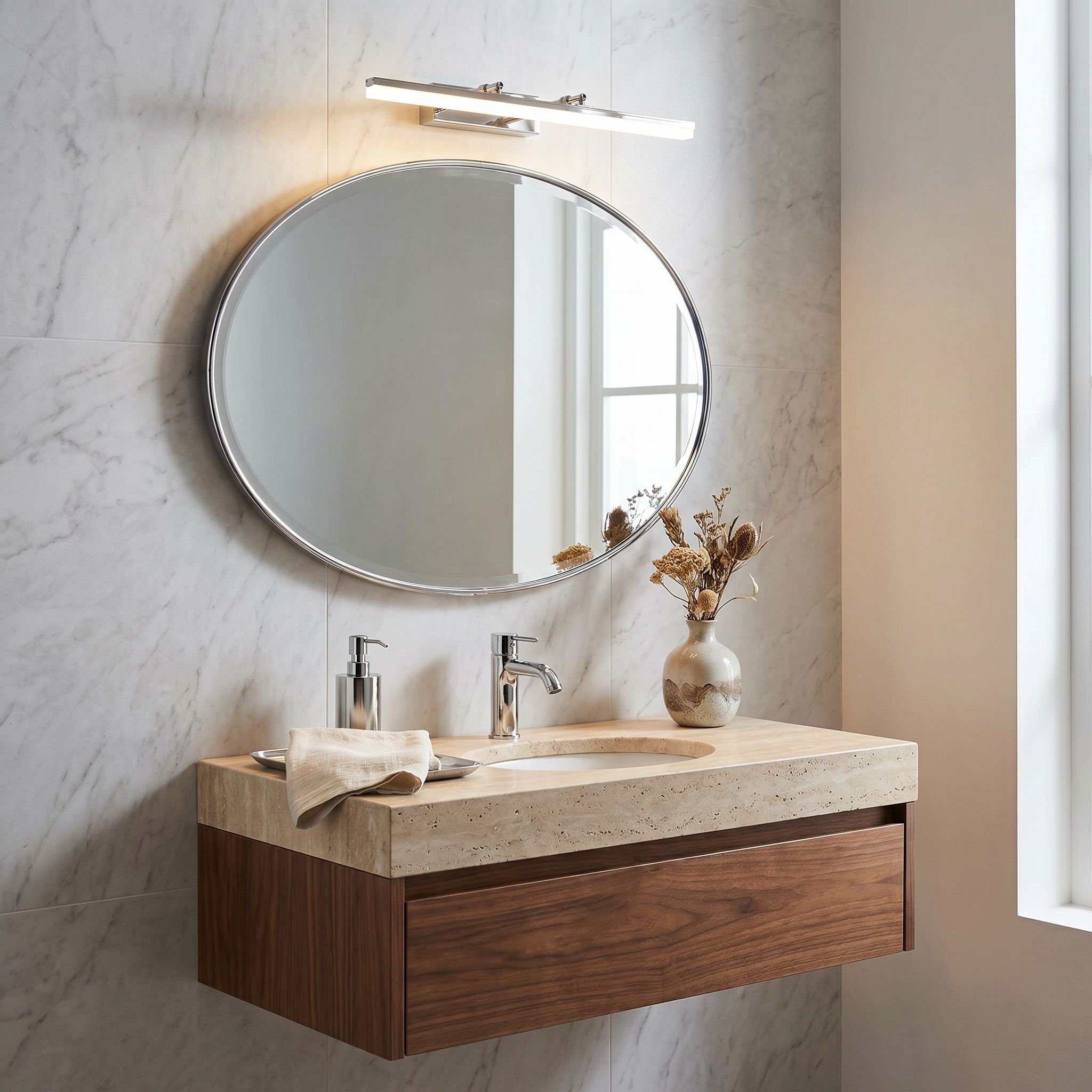 Toolight, LED nástenné svietidlo, 60cm, 9W, 4000K, 1000lm, APP1870-1W, Chrómová, OSW-66026
