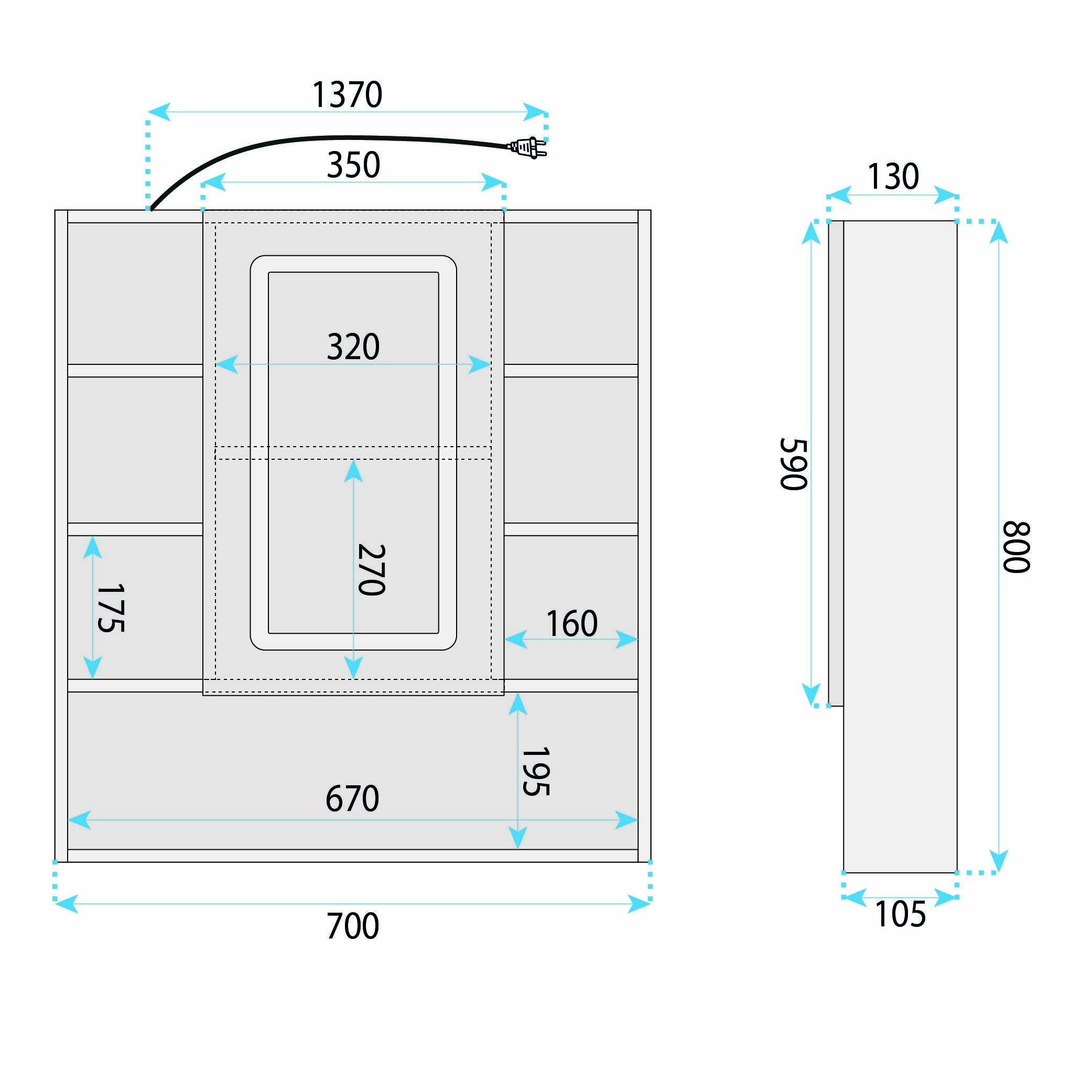 Rea Luna, zrkadlová skrinka s LED osvetlením 70×80 cm, plast, REA-M0405
