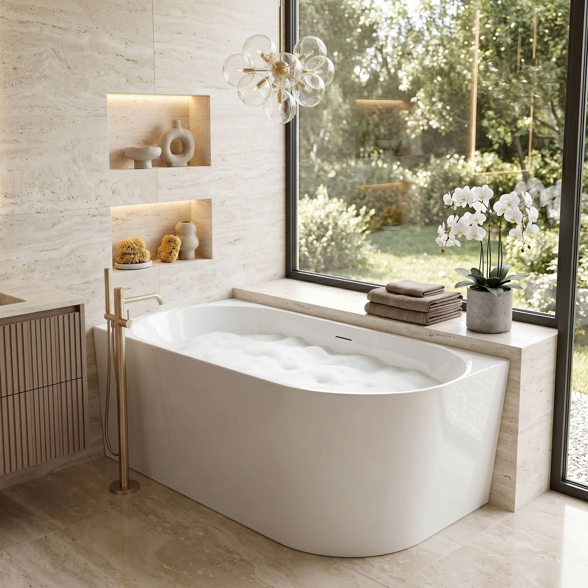 Rea Bellanto Slim, rohová akrylátová vaňa, 150x74cm, ľavá, zlatá odtoková krytka, KPL-W7582