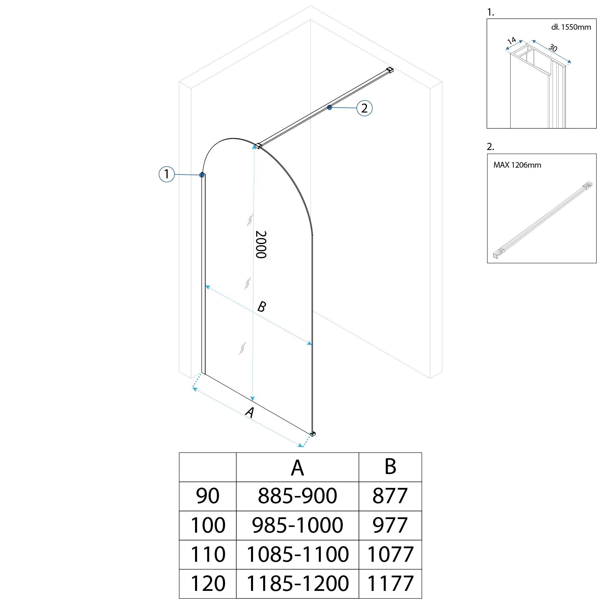 Rea Heaven, sprchová zástena Walk-in, 90 cm, zlatá matná, REA-K6685