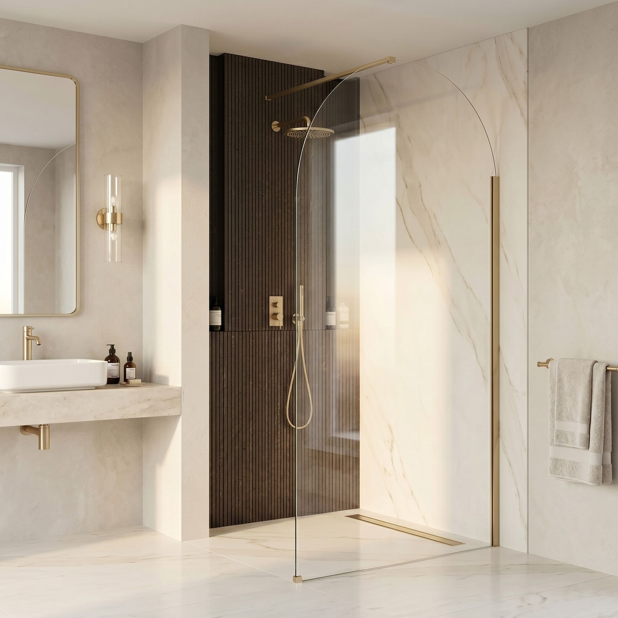 Rea Heaven, sprchová zástena Walk-in, 90 cm, zlatá matná, REA-K6685