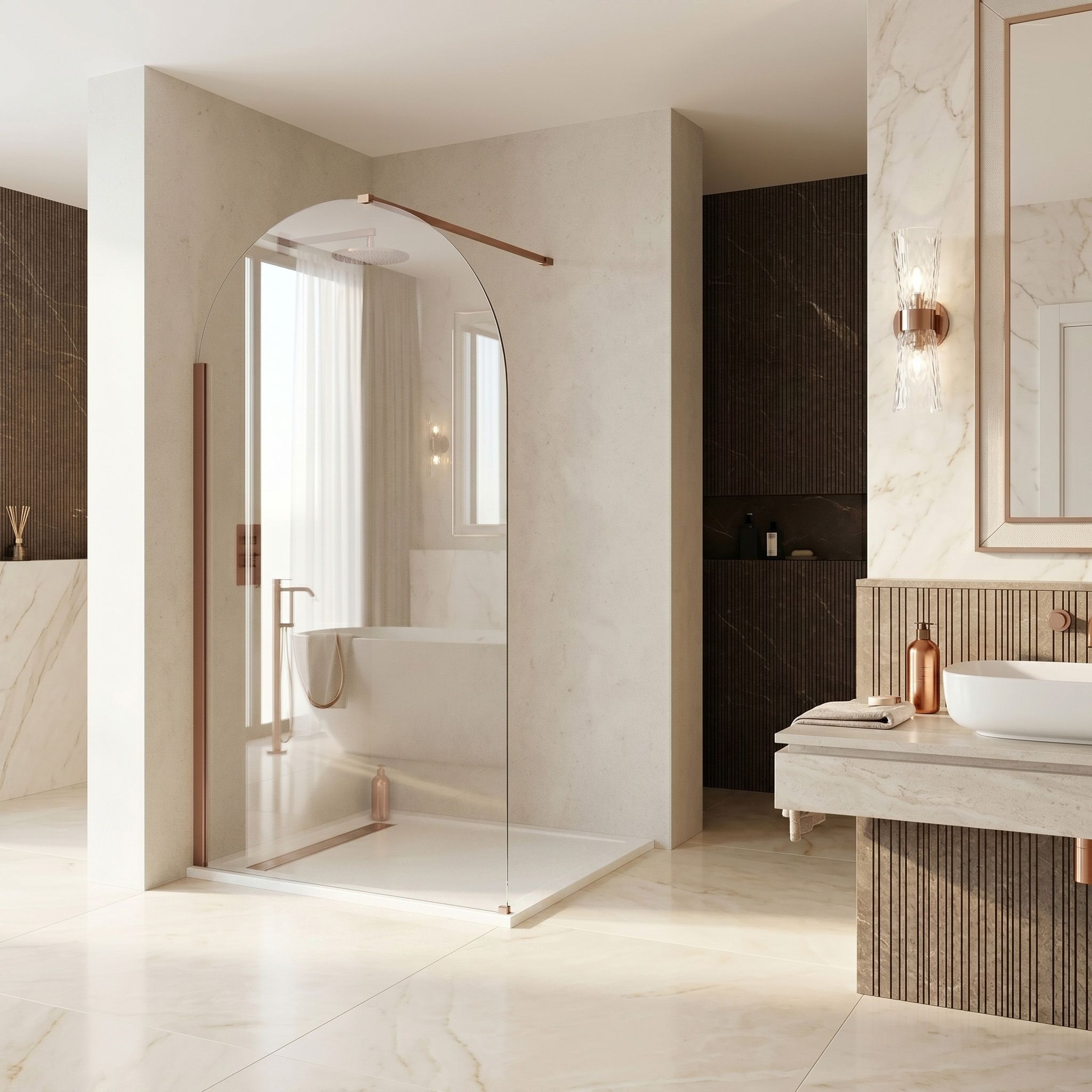 Rea Heaven, sprchová zástena Walk-in, 120 cm, medená matná, REA-K6689