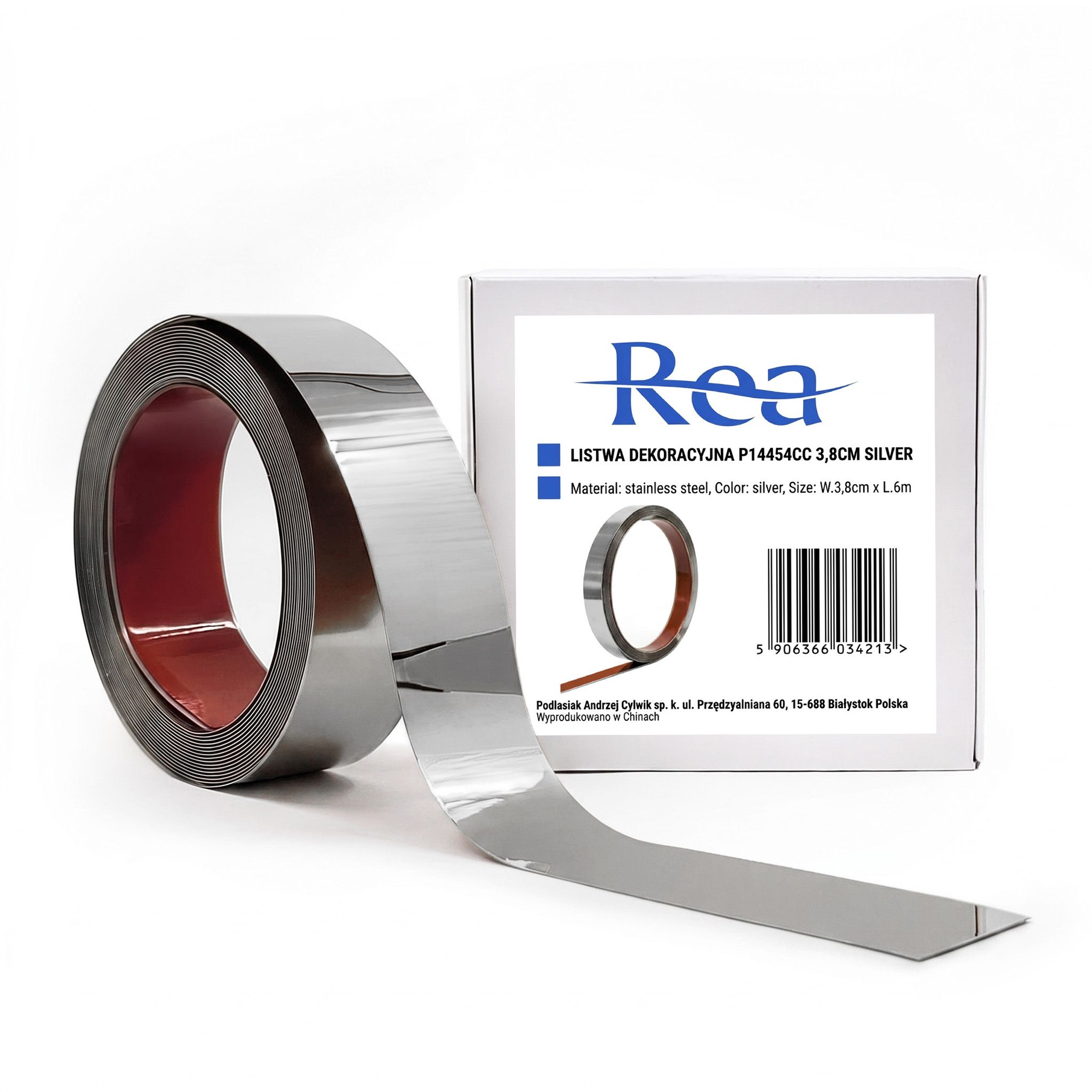 Rea, samolepiaca dekoratívna lišta, 3,8 cm, chrómová, HOM-09988