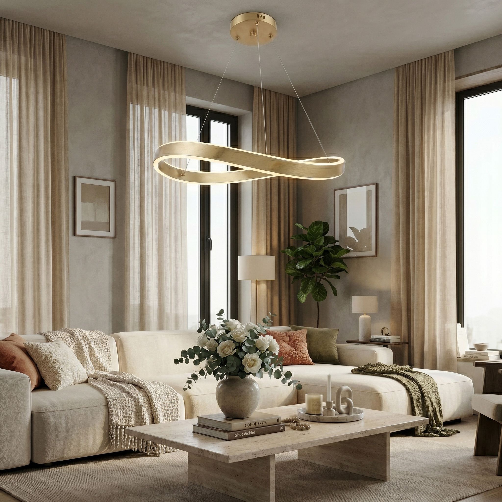 Toolight, LED závesné svietidlo, 80cm, 70W, 4000K, 5000lm, SWE069-CP, zlatá matná, OSW-30231