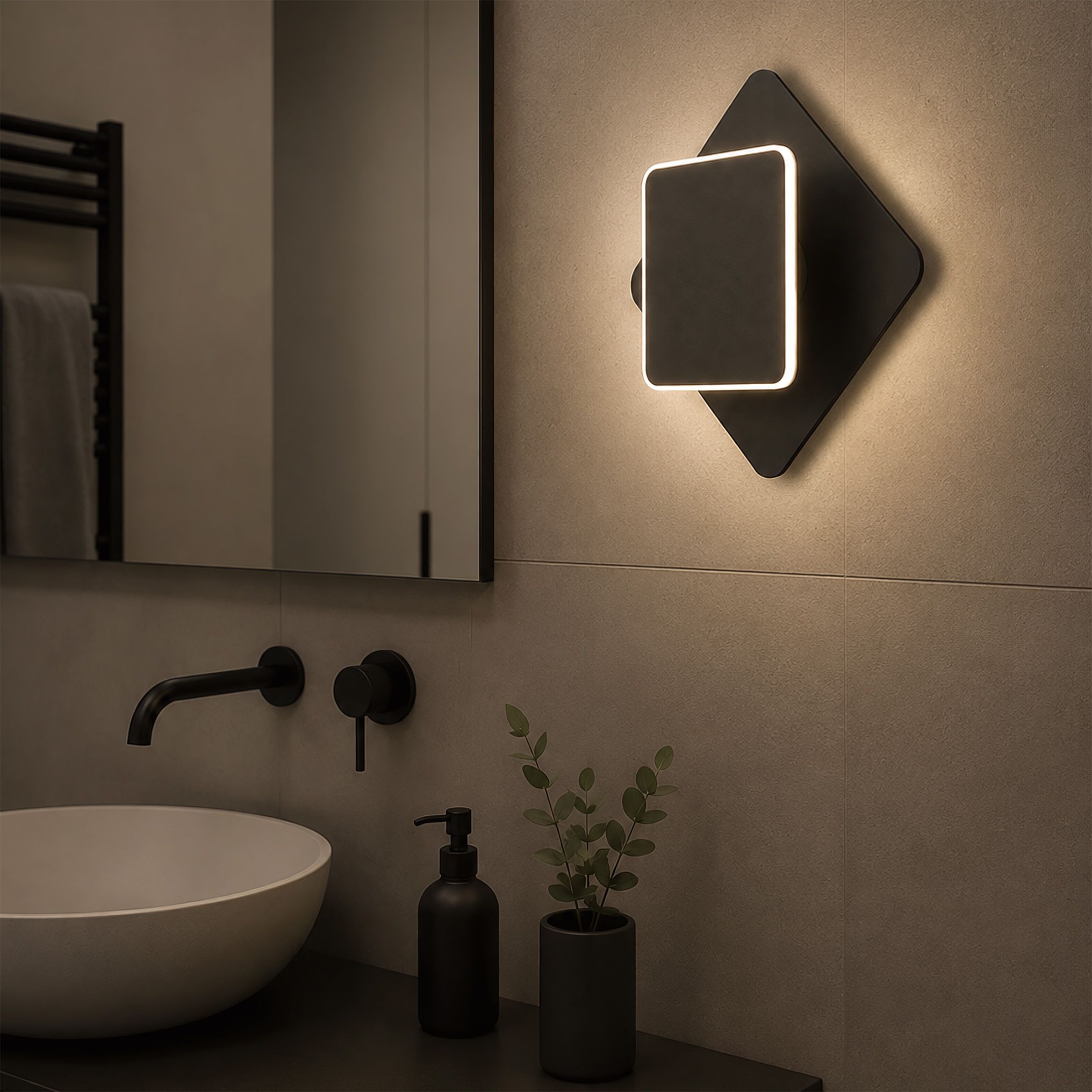 Toolight, LED nástenné svietidlo, 6cm, 8W, 3000K, 500lm, LHJ123-W, čierna matná, OSW-03277