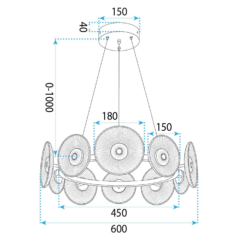 Toolight, LED závesné svietidlo, 60cm, 36W, 4000K, 1000lm, SWE071-CP, zlatá lesklá, OSW-30200