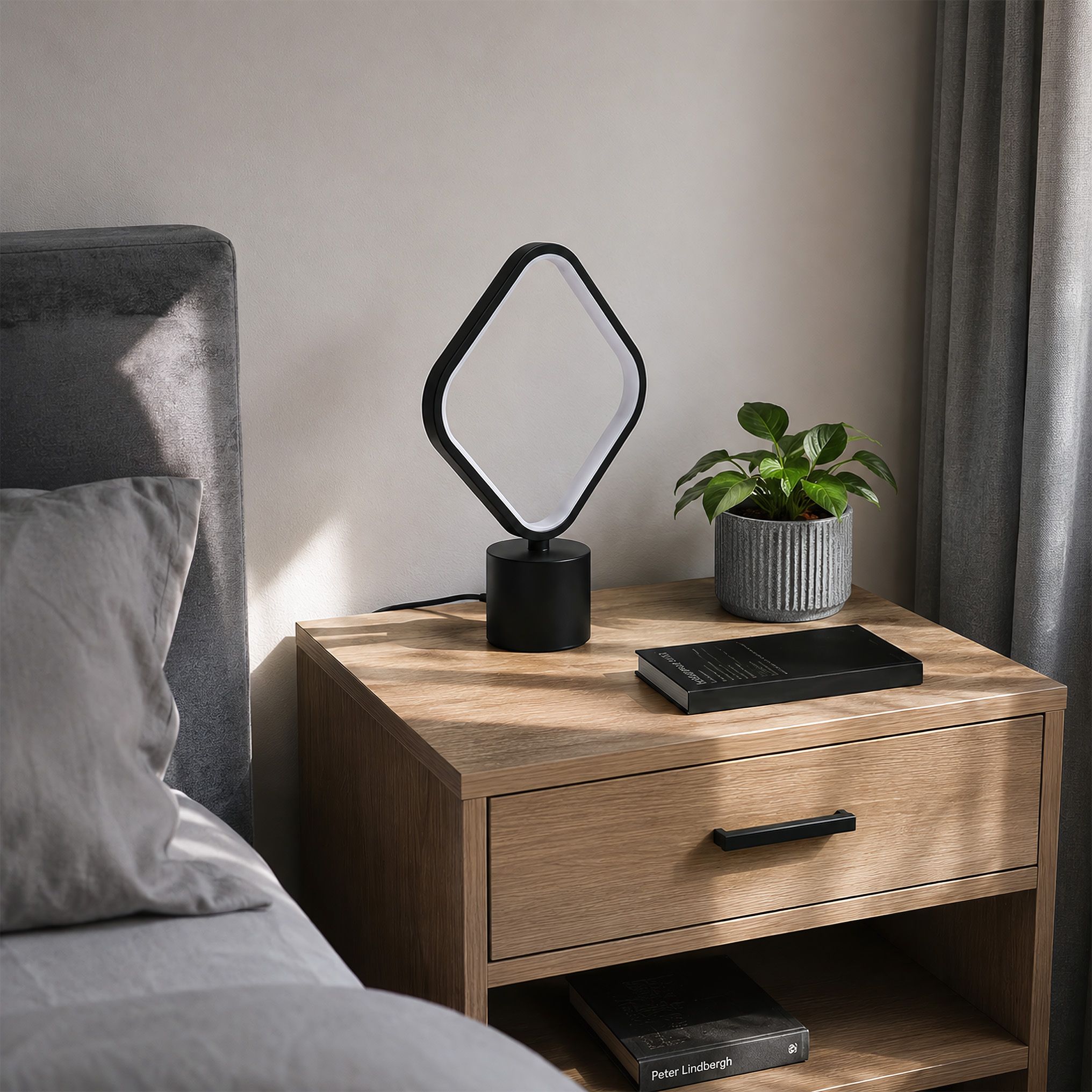 Toolight, LED nočná lampička, 24cm, 10W, 3000K, 1000lm, LHJ124-T, čierna matná, OSW-03279