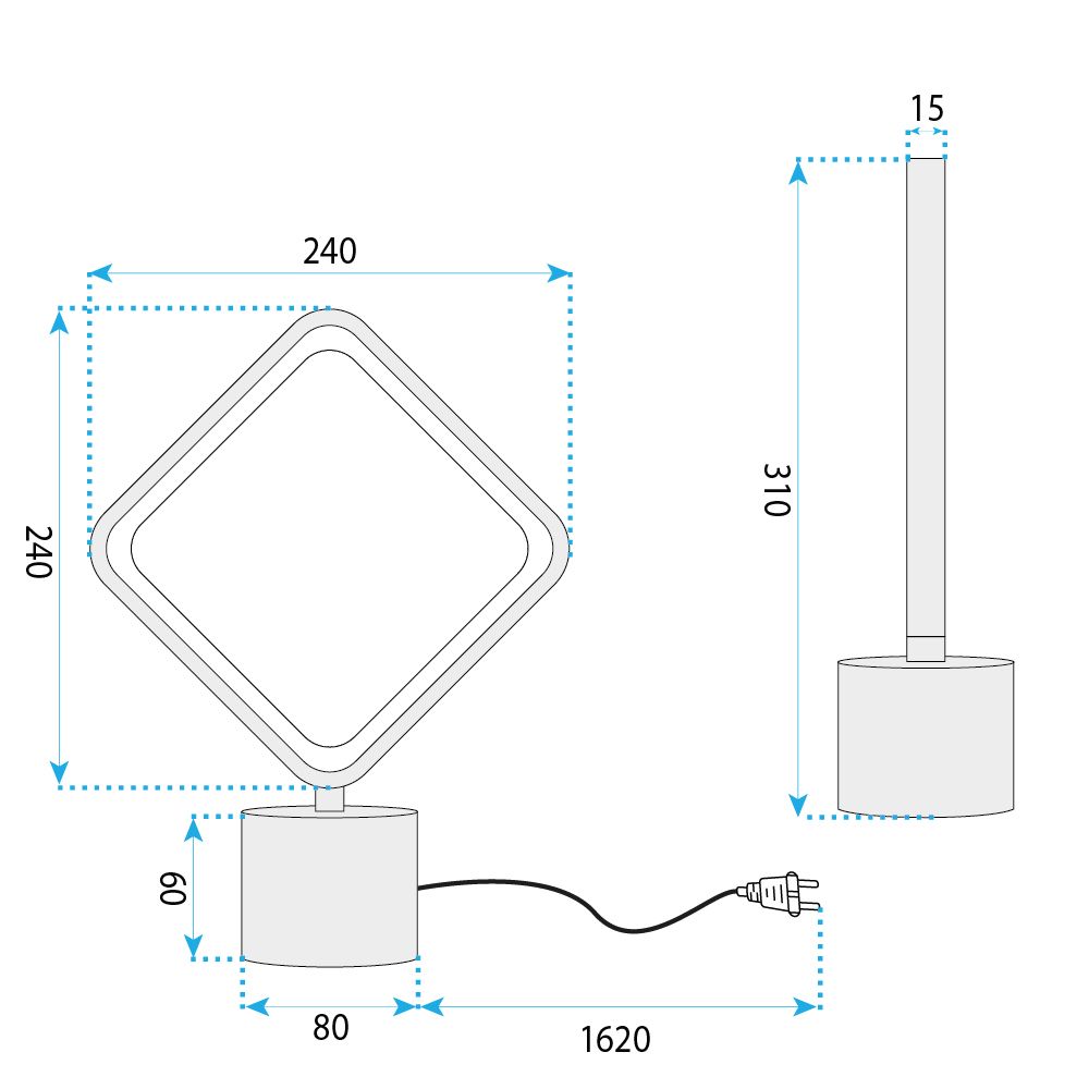 Toolight, LED nočná lampička, 24cm, 10W, 3000K, 1000lm, LHJ124-T, čierna matná, OSW-03279