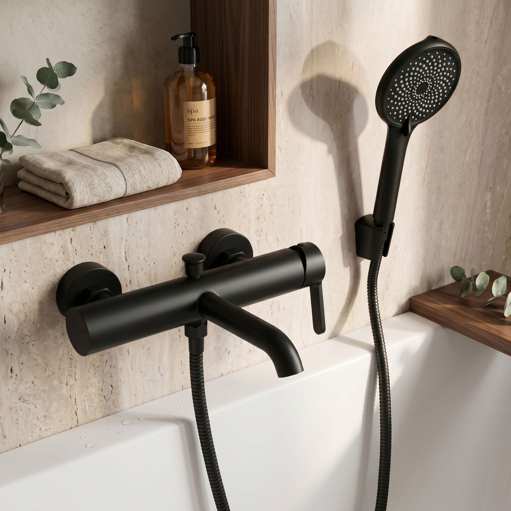 Rea Ontario Side, baterie cadă cu set de duș manual, negru mat, REA-B6540