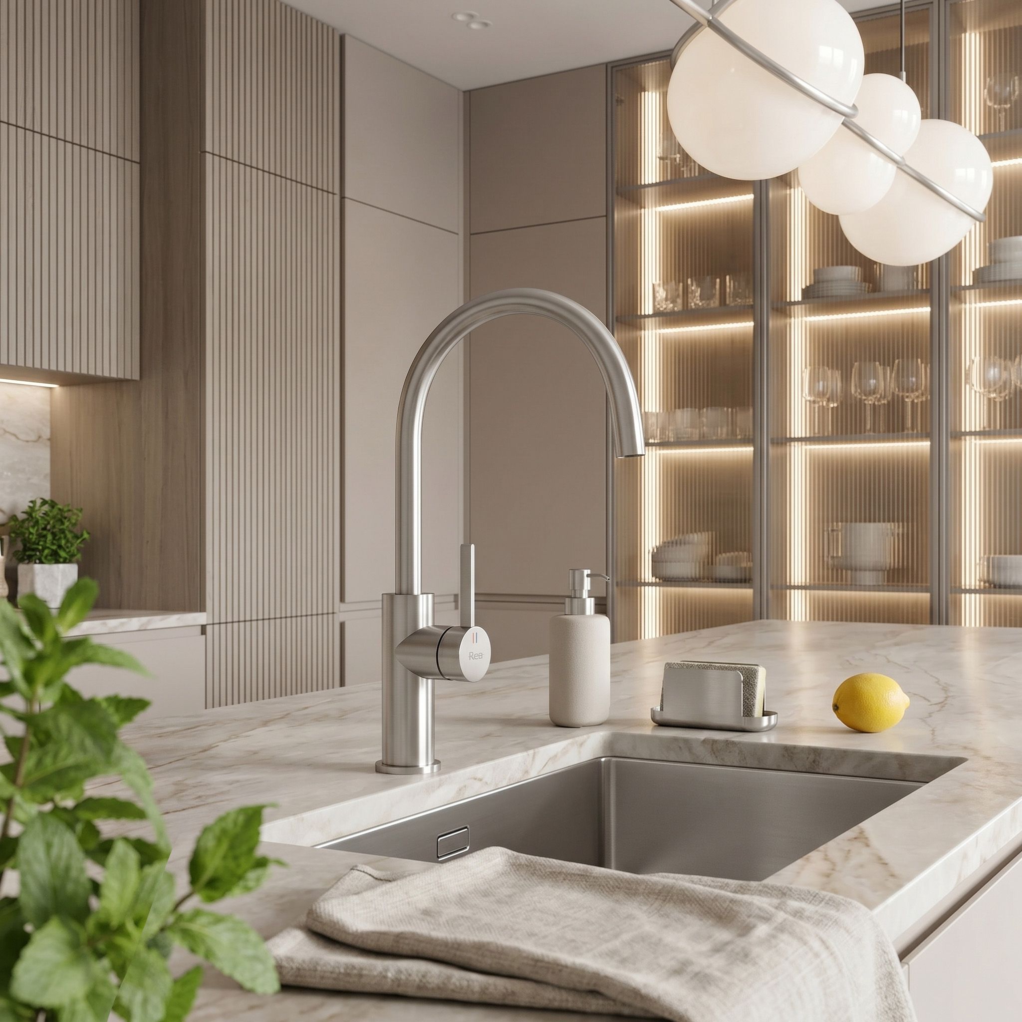 Baterie bucătărie înaltă Rea Rivo h-365, oțel periat, REA-B9340