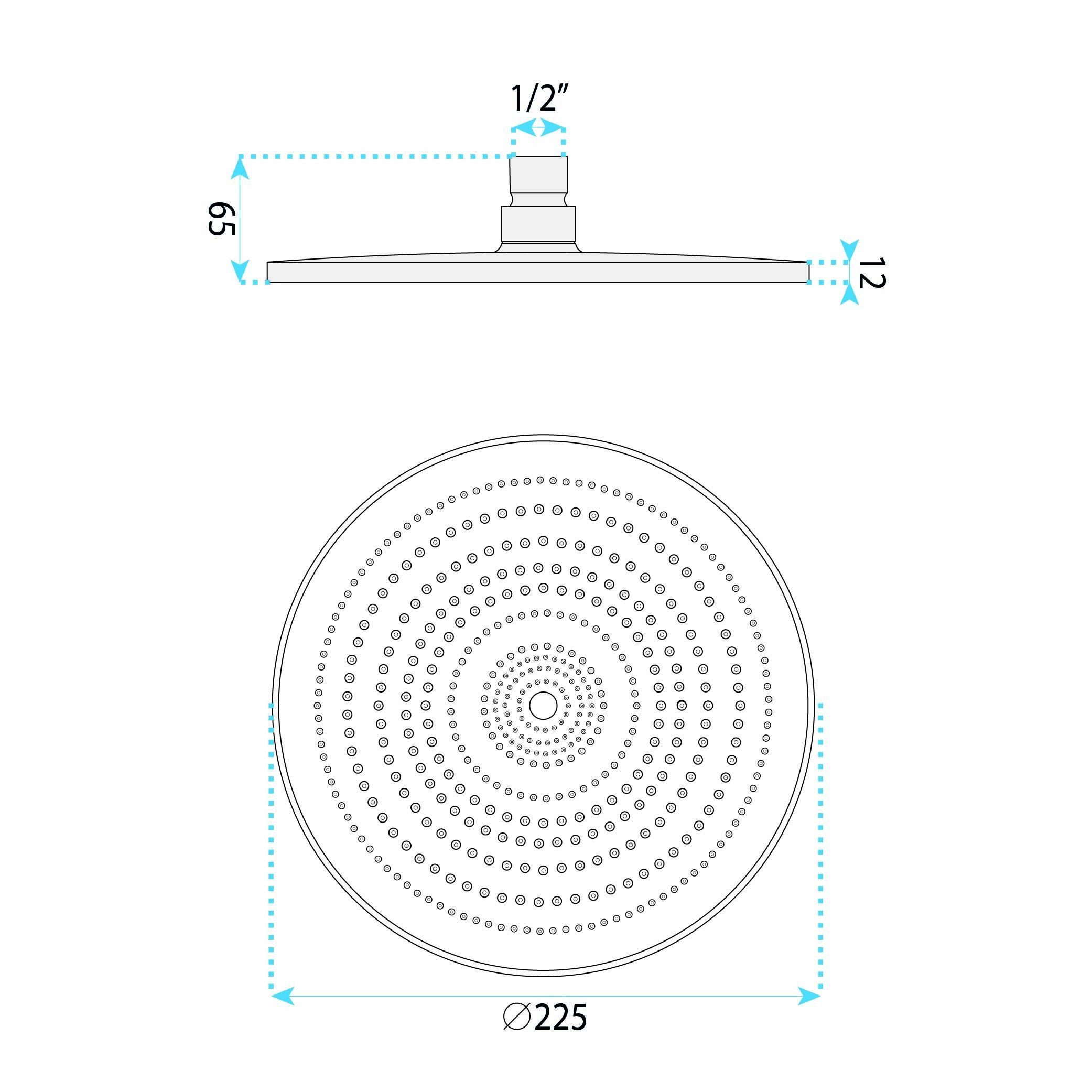 Rea, cap de duș rotund tip ploaie, 225 mm, JS-021B, negru, REA-P0615