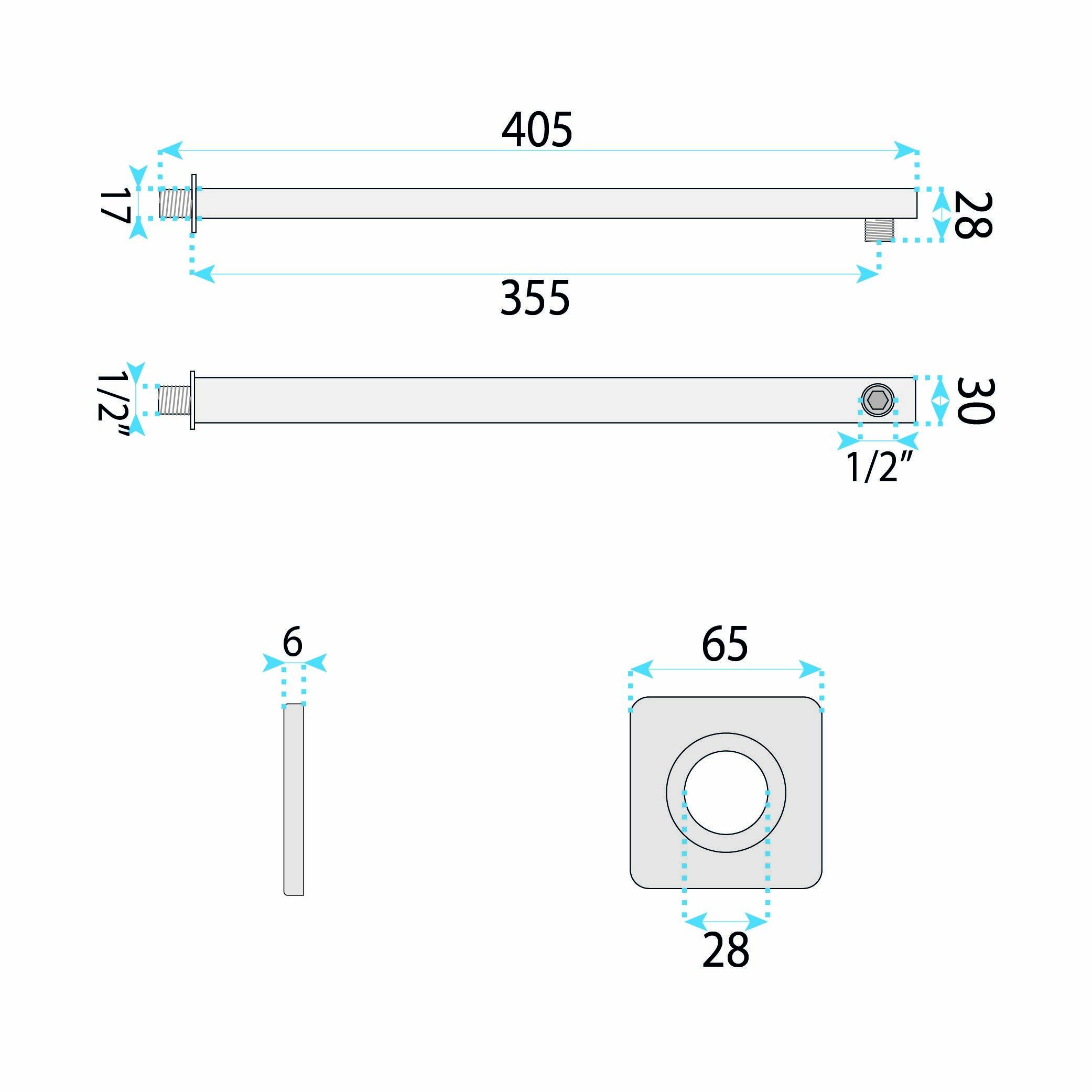 Rea, štvorcové sprchové rameno, JS-9022B, 40cm, čierna matná, REA-P6404