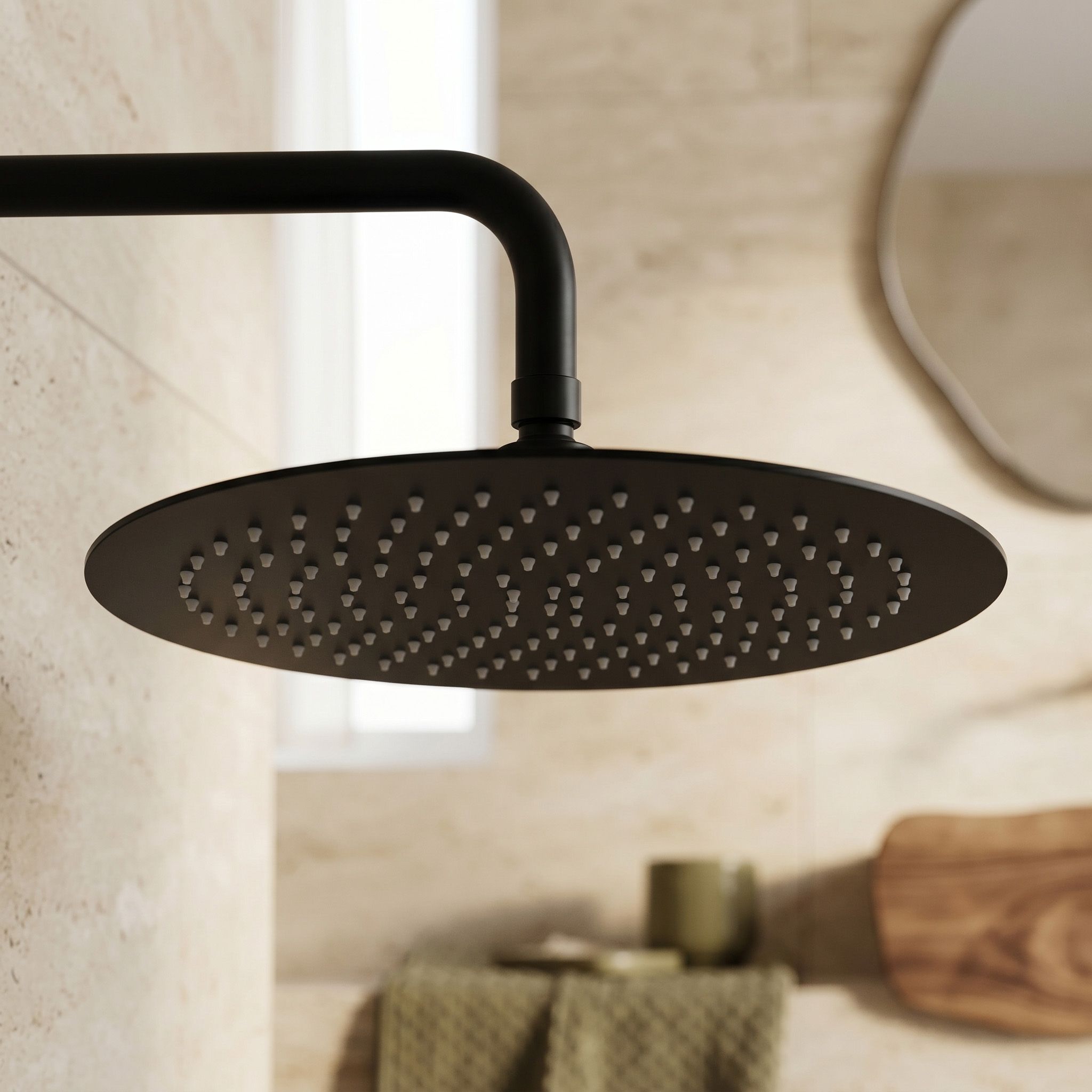 Rea, cap de duș rotund cu efect de ploaie, JS-P014B, 30 cm, negru mat, REA-P8603