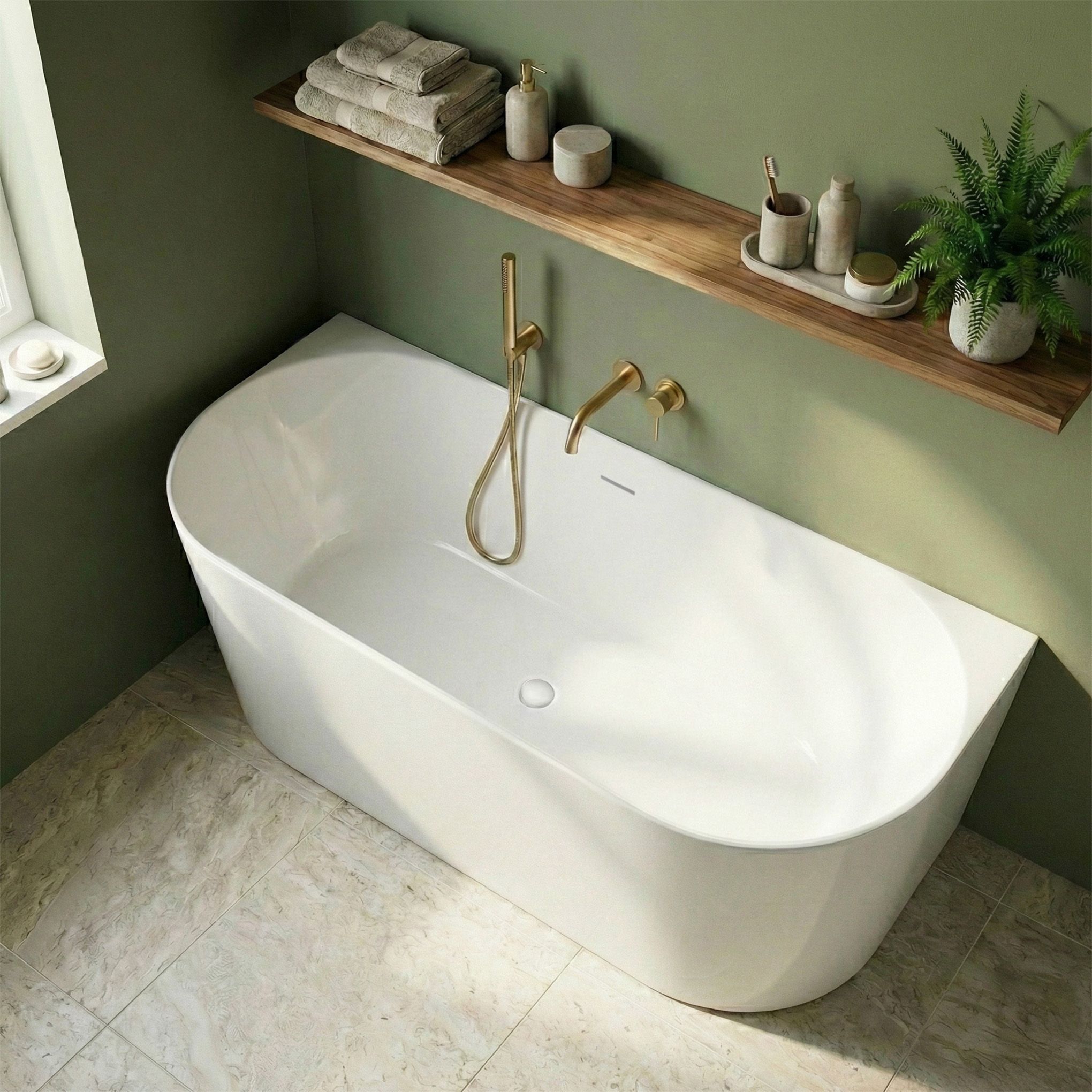 Rea Capri Slim, cadă acrilică pentru peretele din spate, 170x58cm, capac de scurgere cromat, REA-W4331
