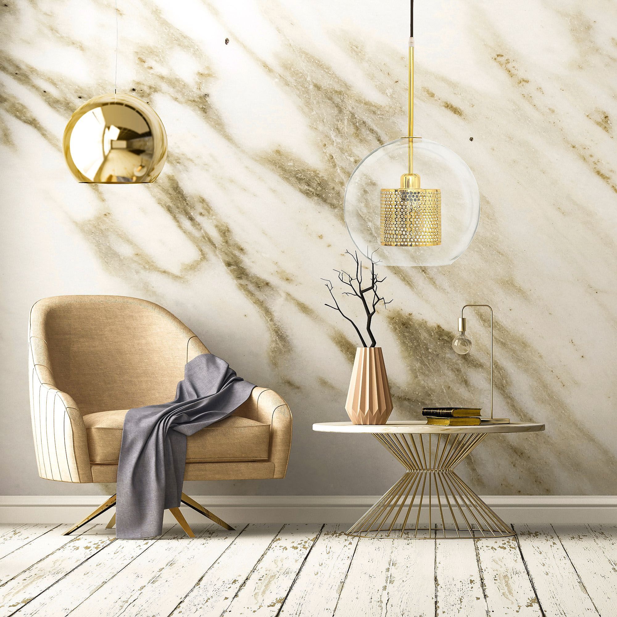 Toolight - závesná sklenená lampa APP556-1CP 30cm, zlatá, OSW-08749