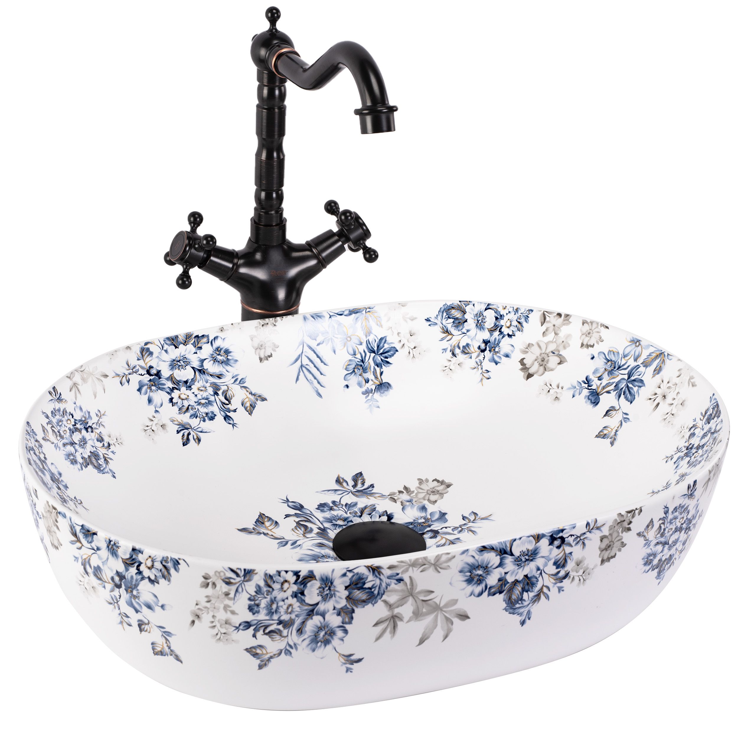 Rea Veronica Mat, umývadlo na dosku 485x350x135 mm, biela-modrá-vzor, REA-U3900