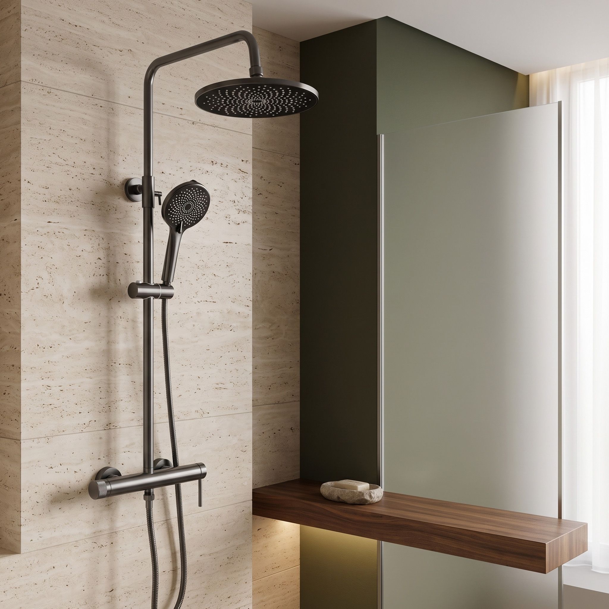 Rea Foss Clif, set de duș cu baterie cu pârghie, titan, REA-P3900