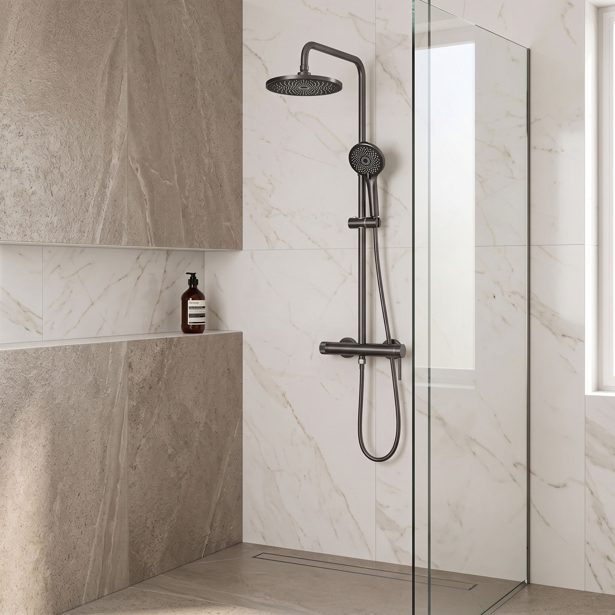 Rea Foss Clif, set de duș cu baterie cu pârghie, titan, REA-P3900