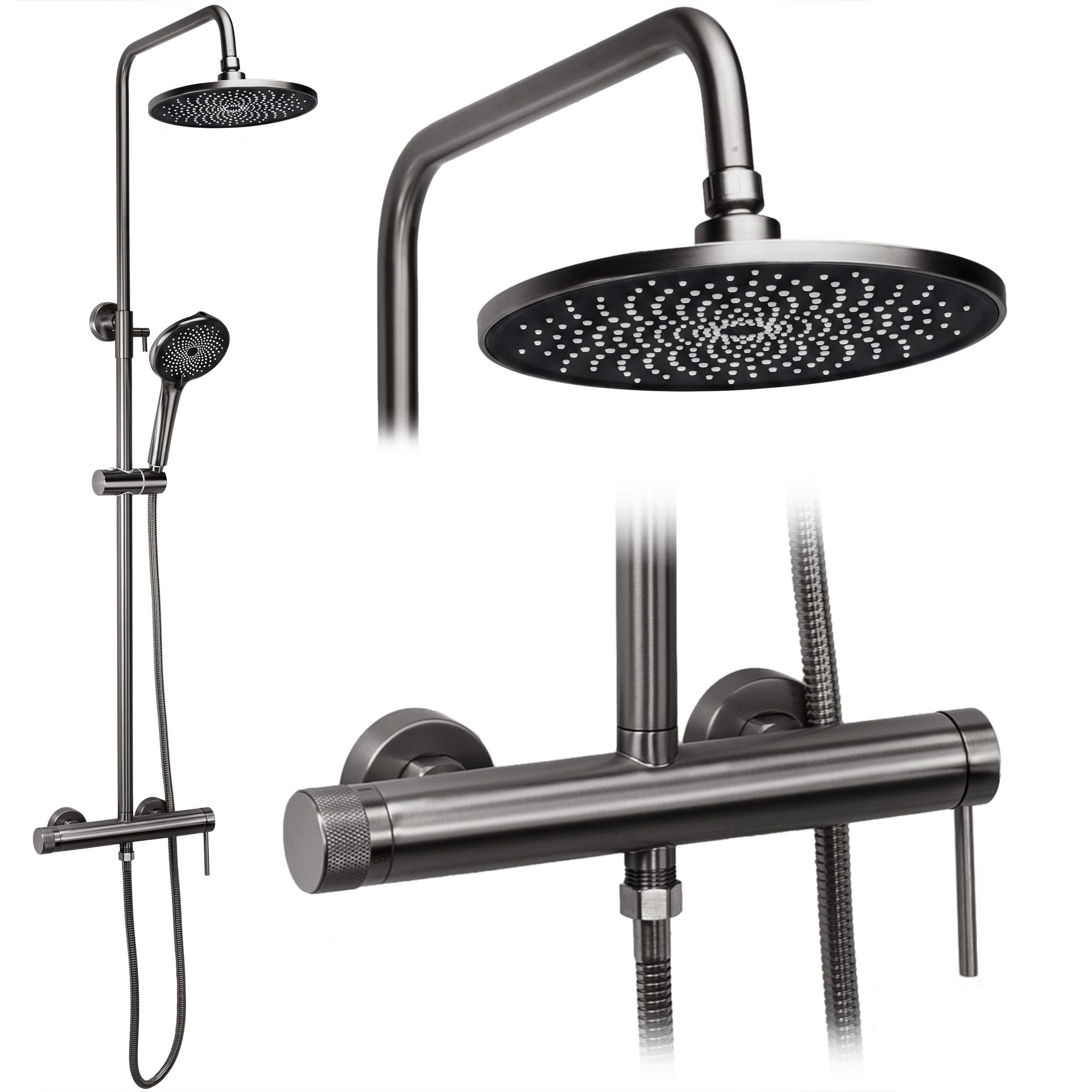 Rea Foss Clif, set de duș cu baterie cu pârghie, titan, REA-P3900