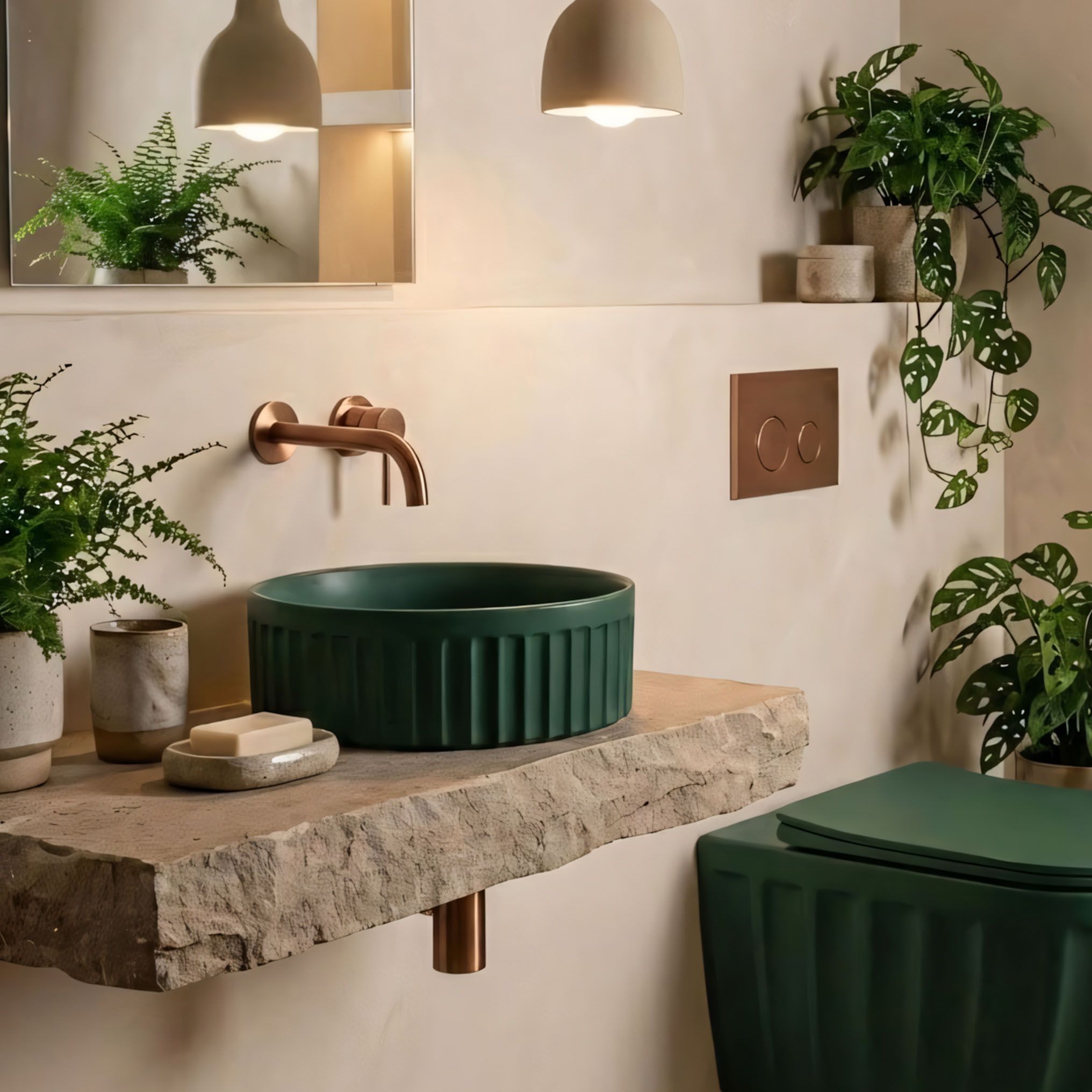 Lavoar rotund de blat Rea Duo, 38x38 cm, verde mat, REA-U3605