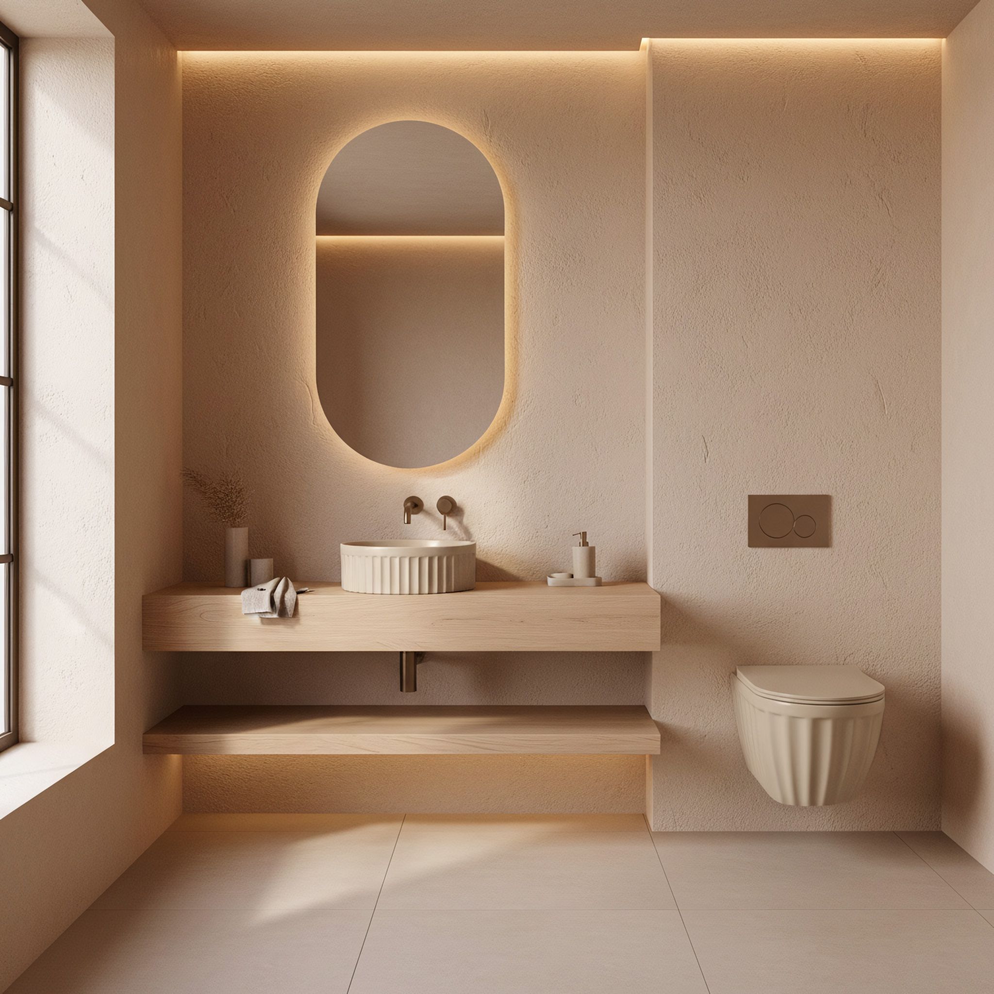 Lavoar rotund de blat Rea Duo, 38x38 cm, bej mat, REA-U3603