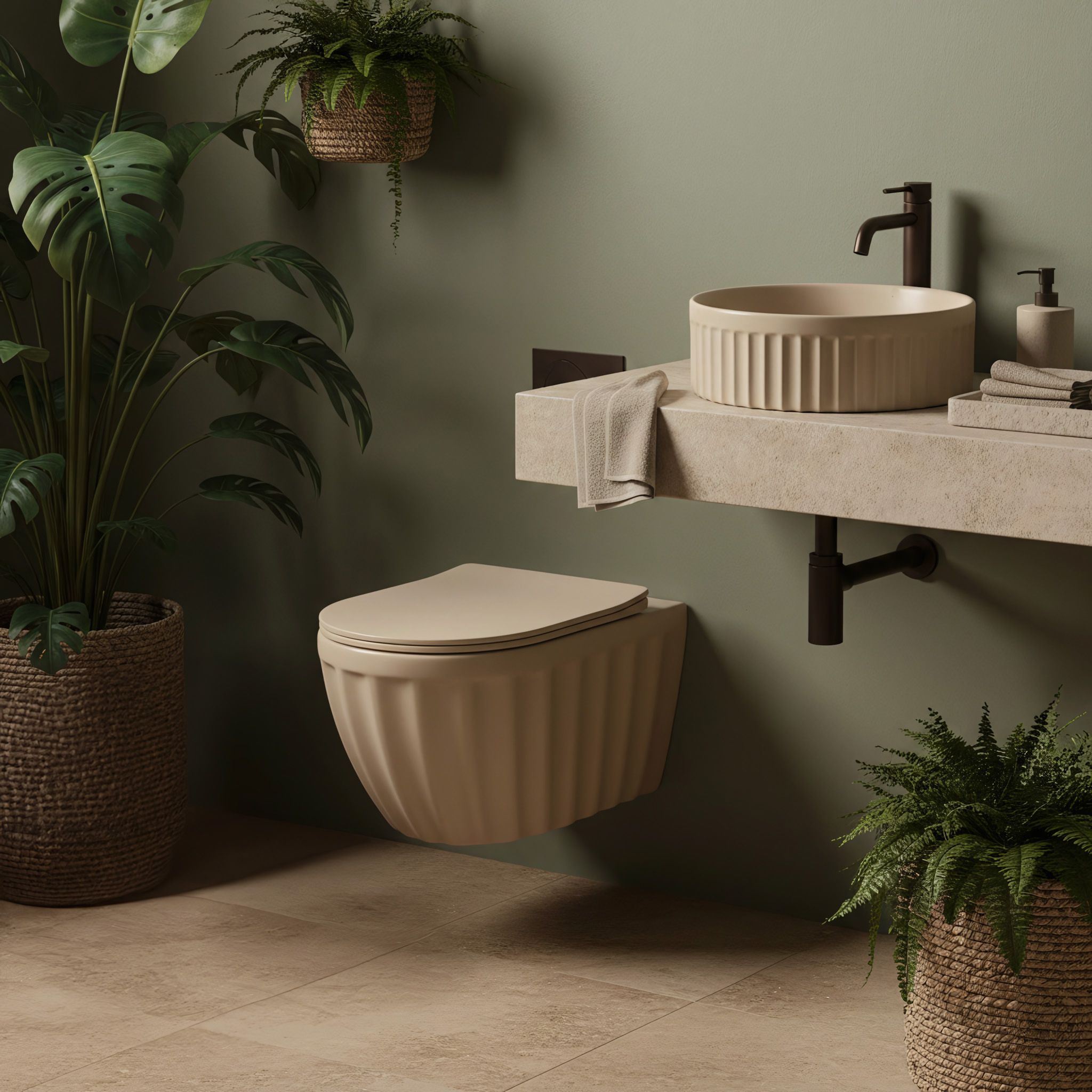 Lavoar rotund de blat Rea Duo, 38x38 cm, bej mat, REA-U3603