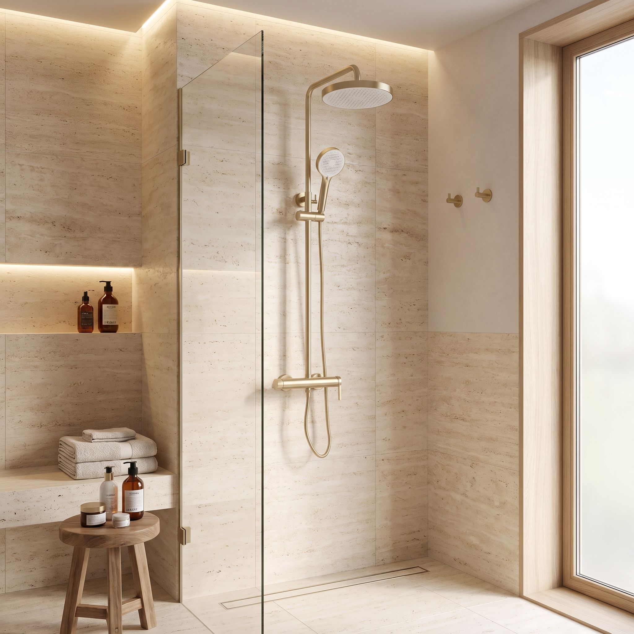 Rea Grace, set de duș cu baterie cu pârghie, auriu periat, REA-P4401