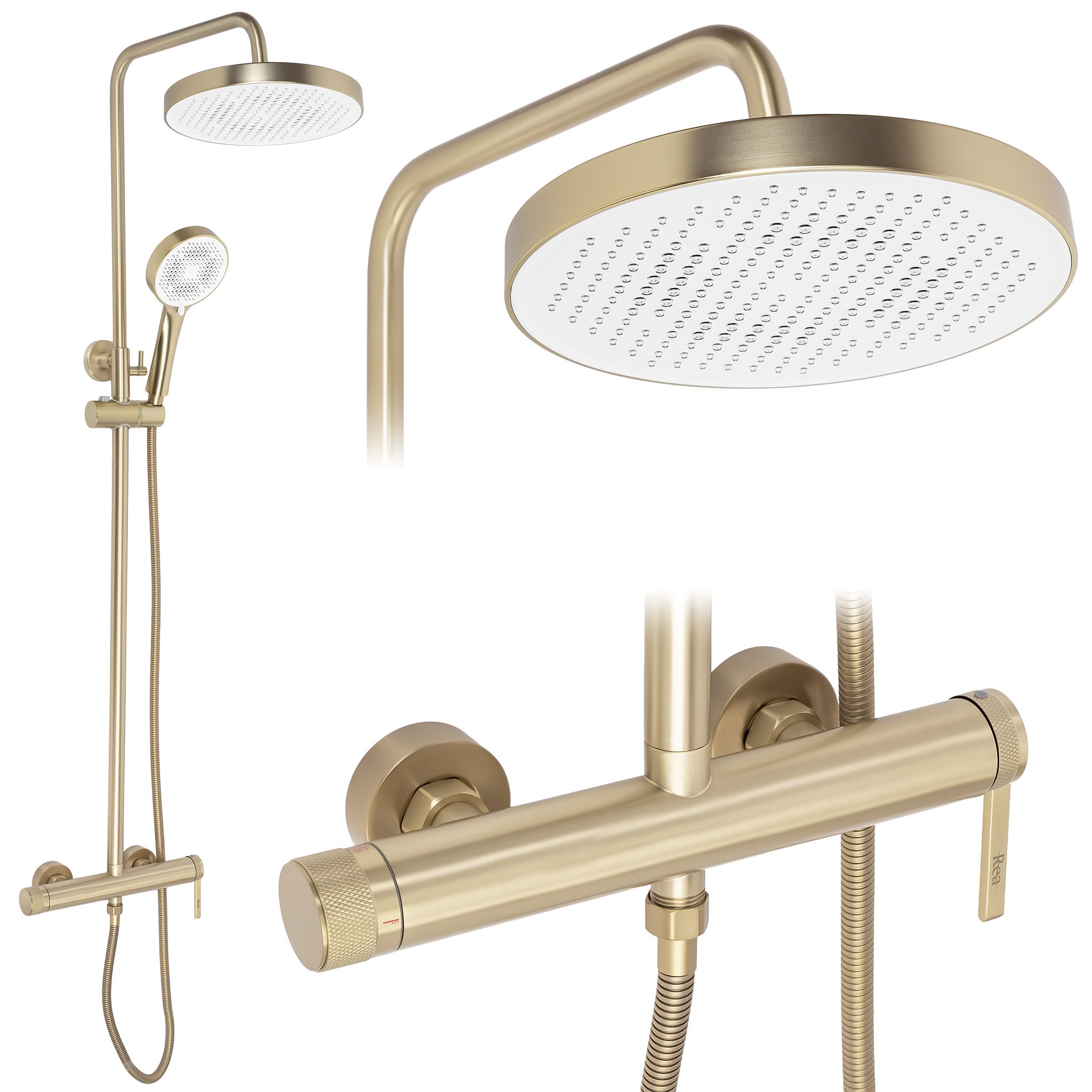 Rea Grace, set de duș cu baterie cu pârghie, auriu periat, REA-P4401