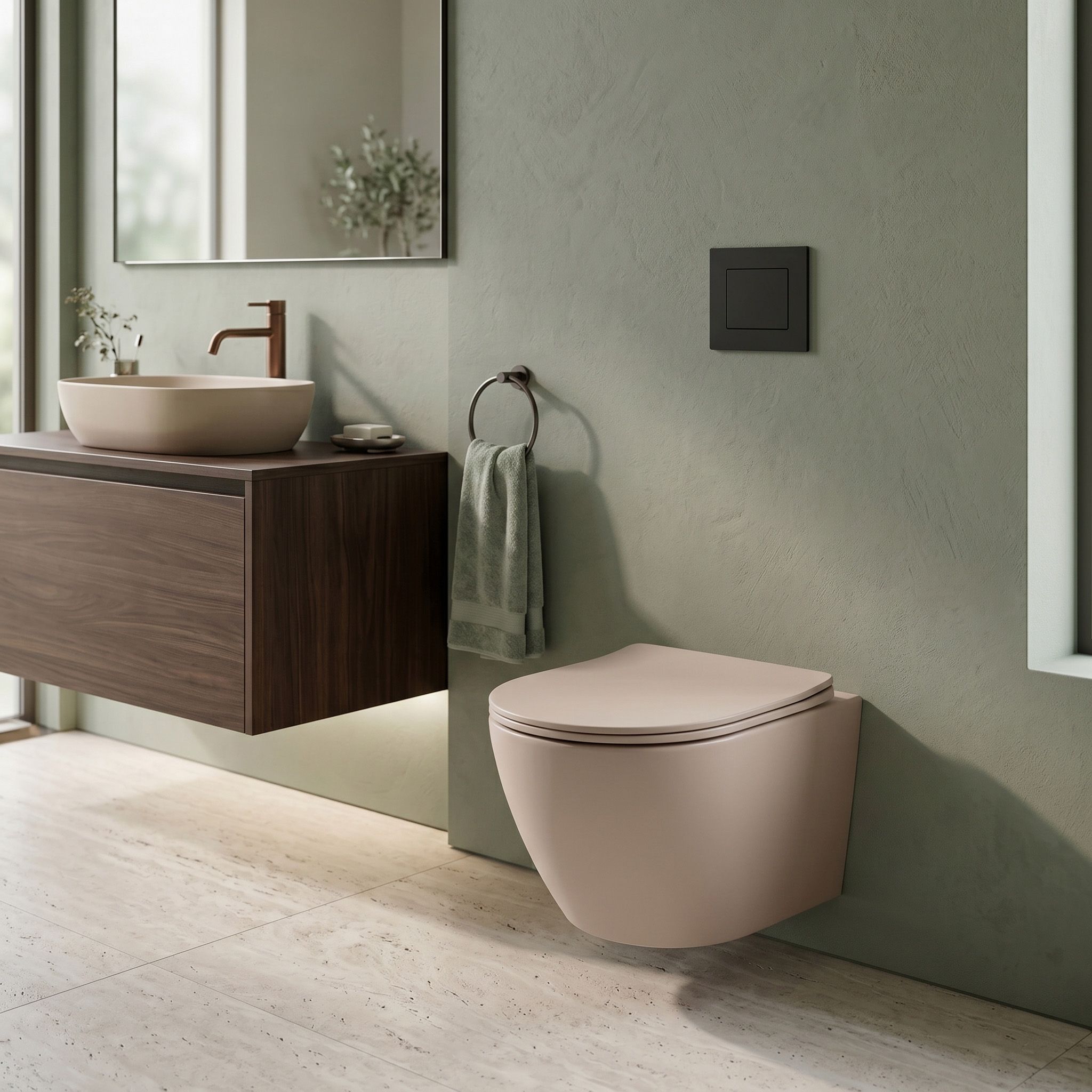 Rea Carlo Mini, závesná WC misa Rimless Tornado so sedadlom, hnedá matná, REA-C4599