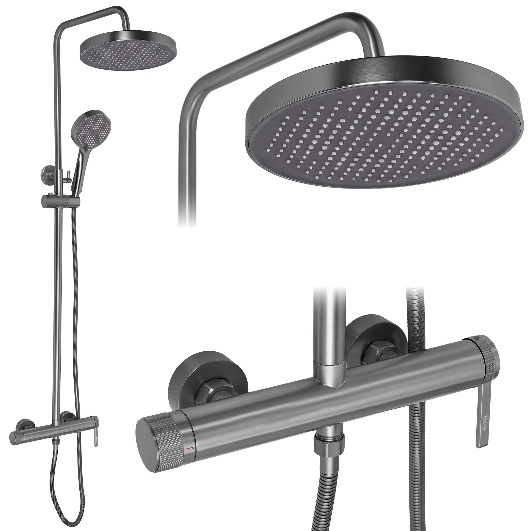 Rea Grace, set de duș cu baterie cu pârghie, titan, REA-P4402