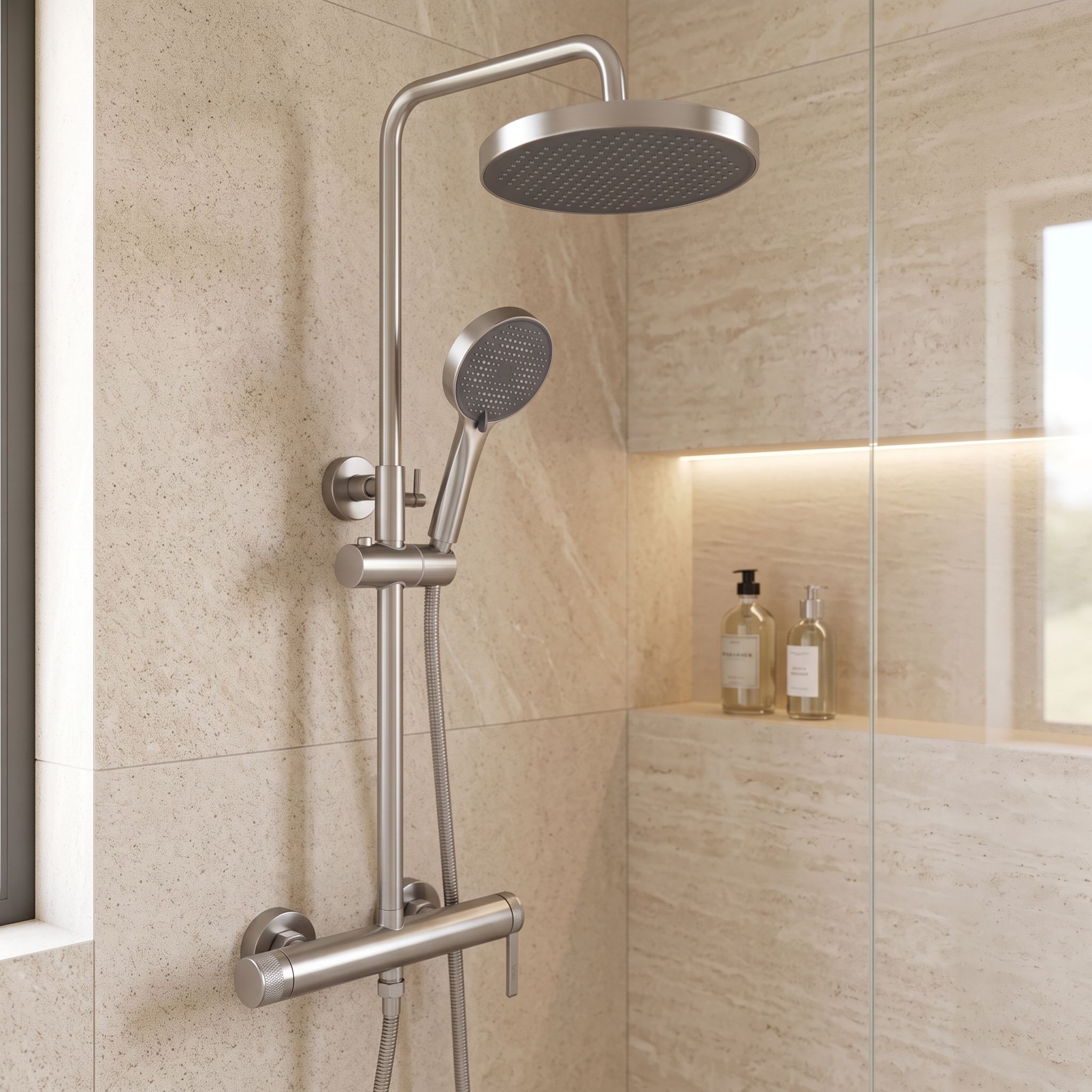Rea Grace, set de duș cu baterie cu pârghie, oțel periat, REA-P4400