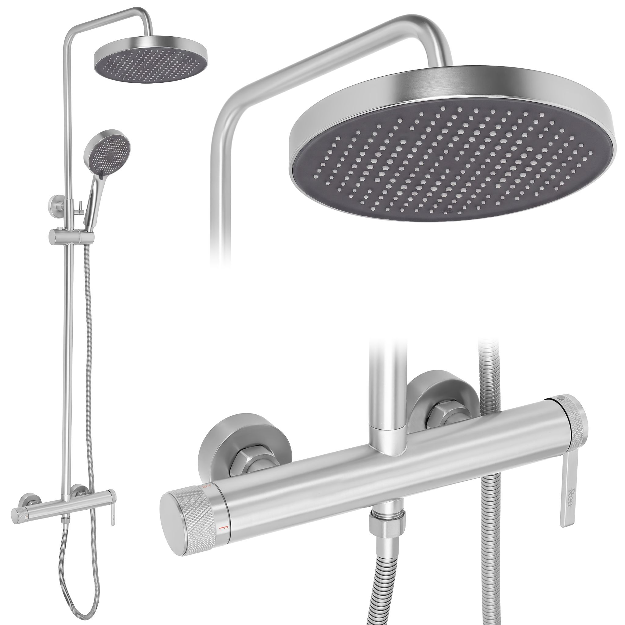 Rea Grace, set de duș cu baterie cu pârghie, oțel periat, REA-P4400